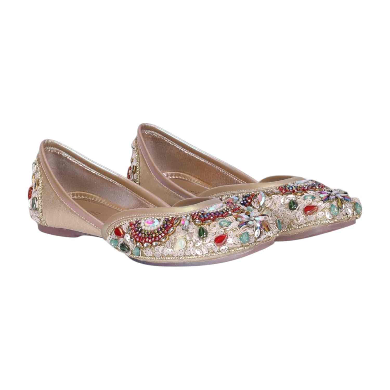 Women Stone Embellished Gold  Mojaries