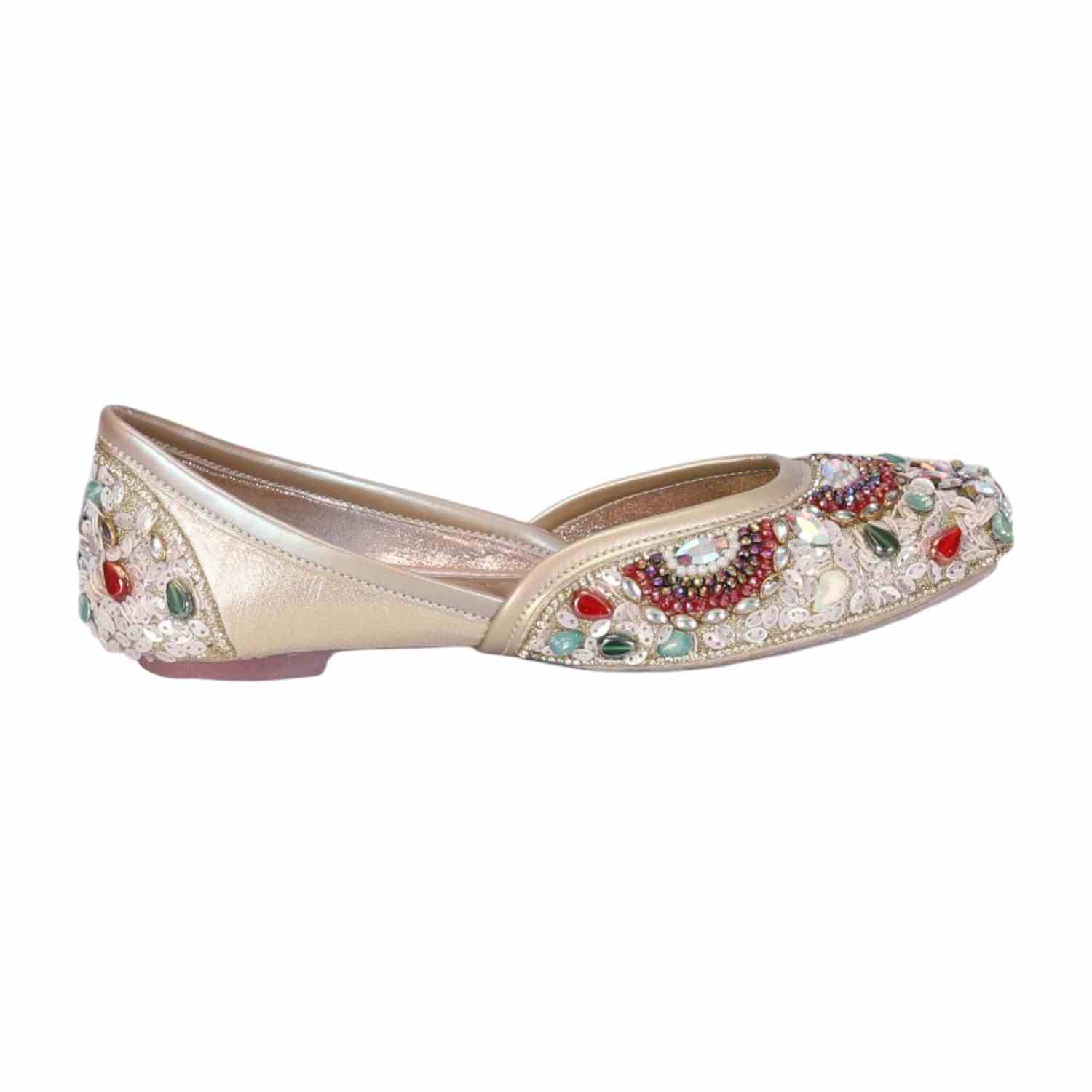 Women Stone Embellished Gold  Mojaries
