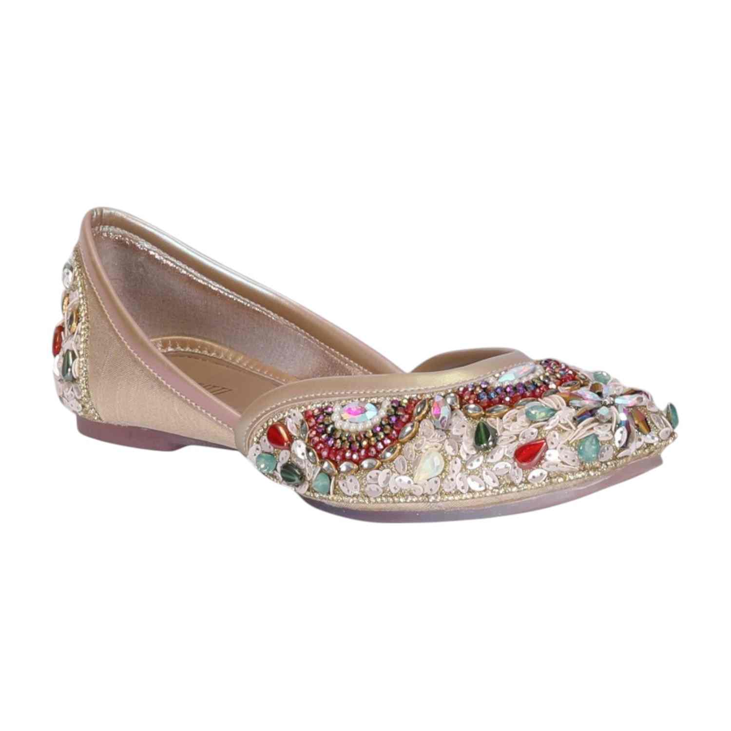 Women Stone Embellished Gold  Mojaries