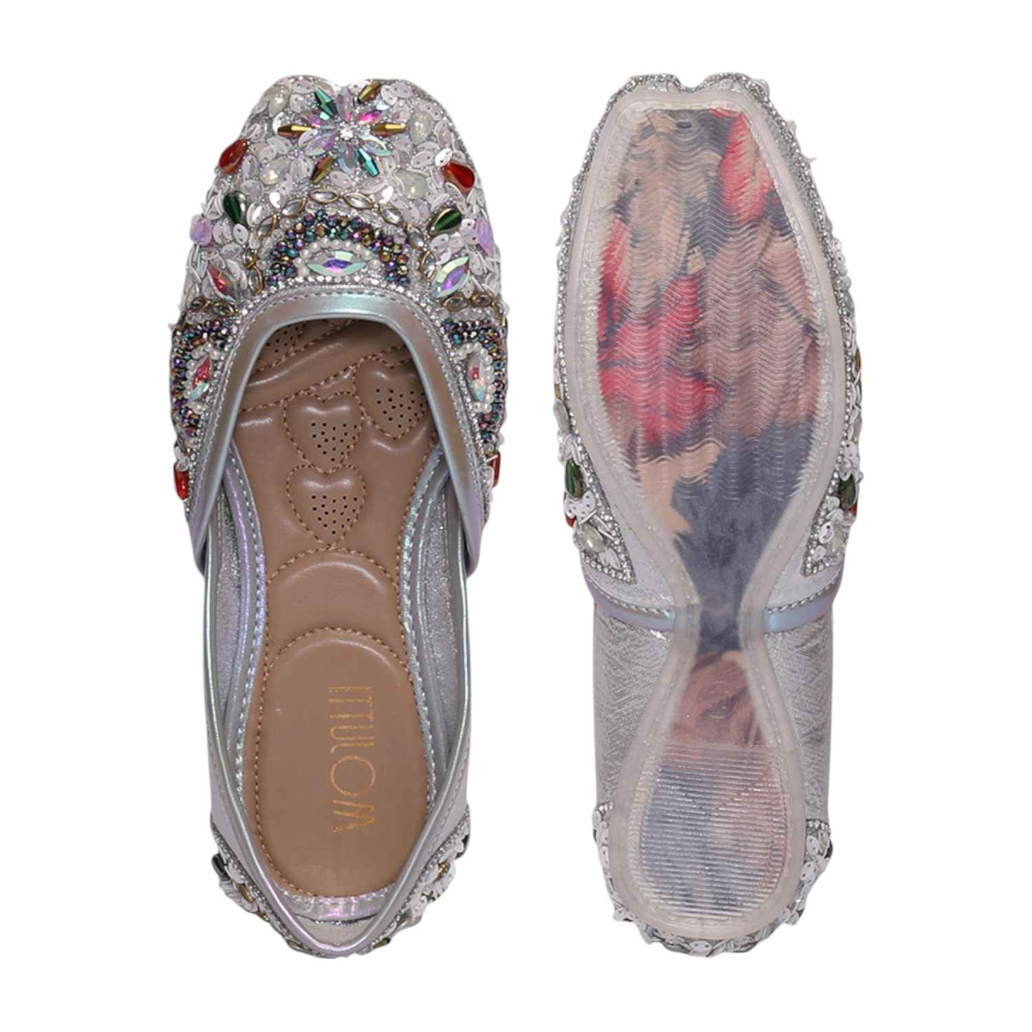 Women Stone Embellished Silver  Mojaries