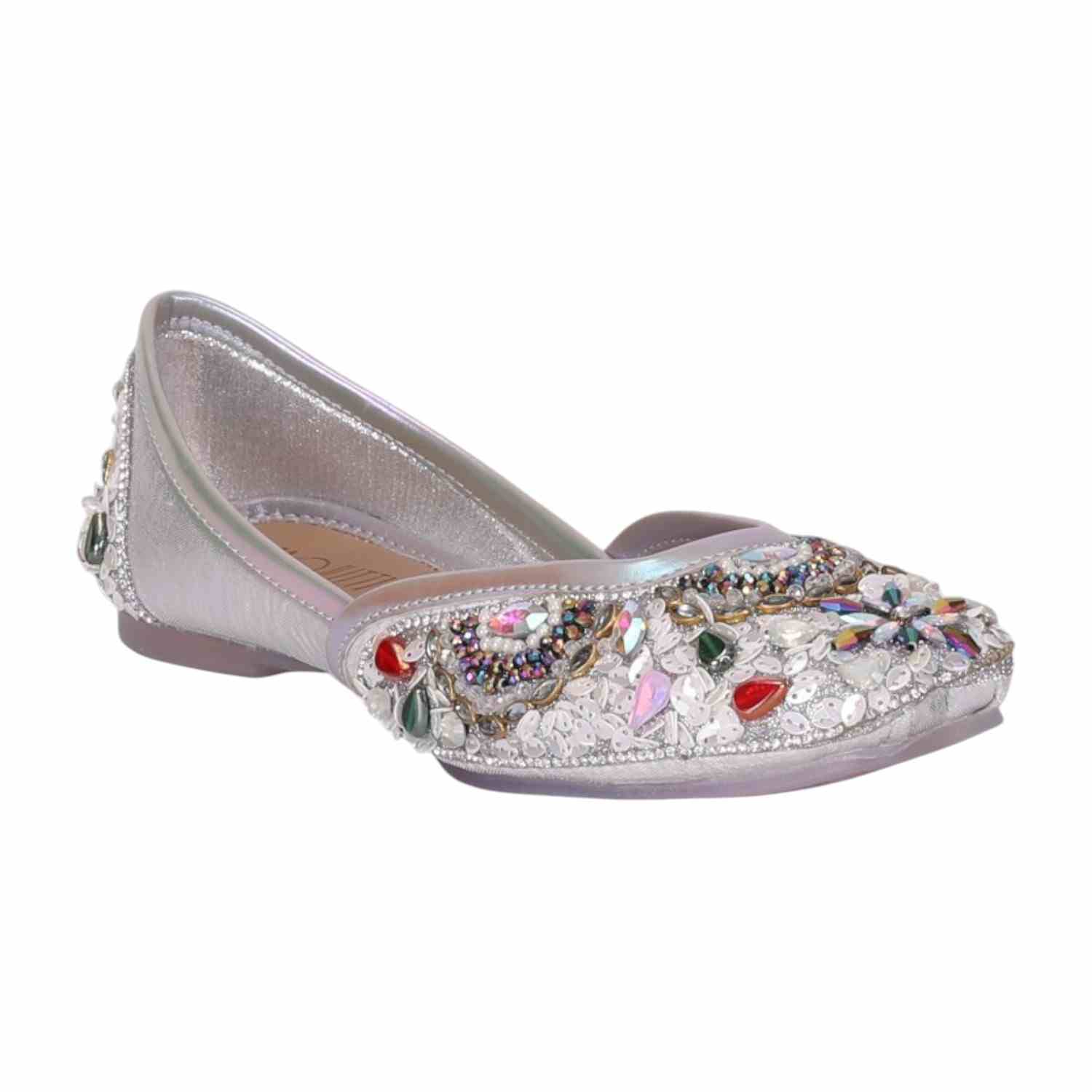 Women Stone Embellished Silver  Mojaries