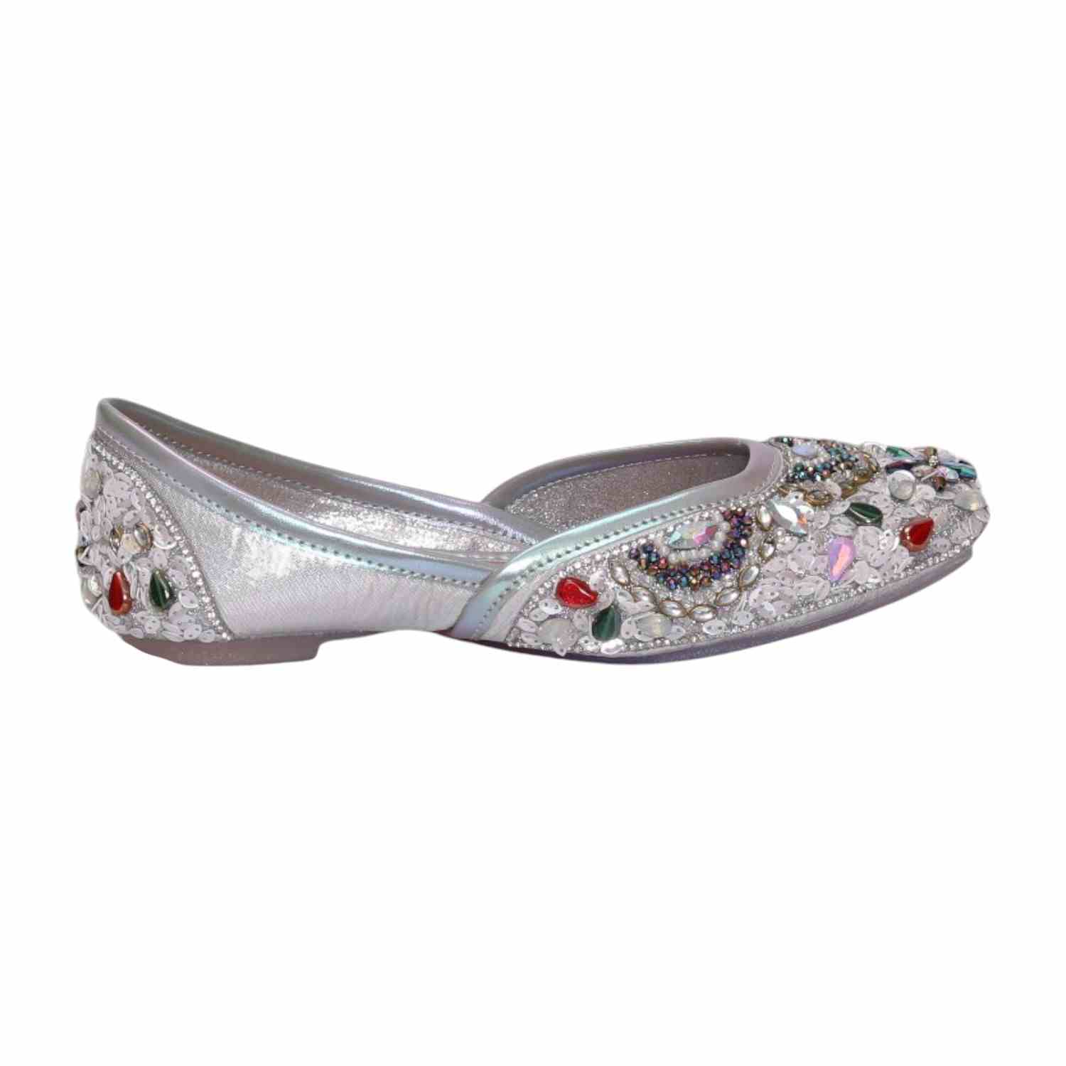 Women Stone Embellished Silver  Mojaries