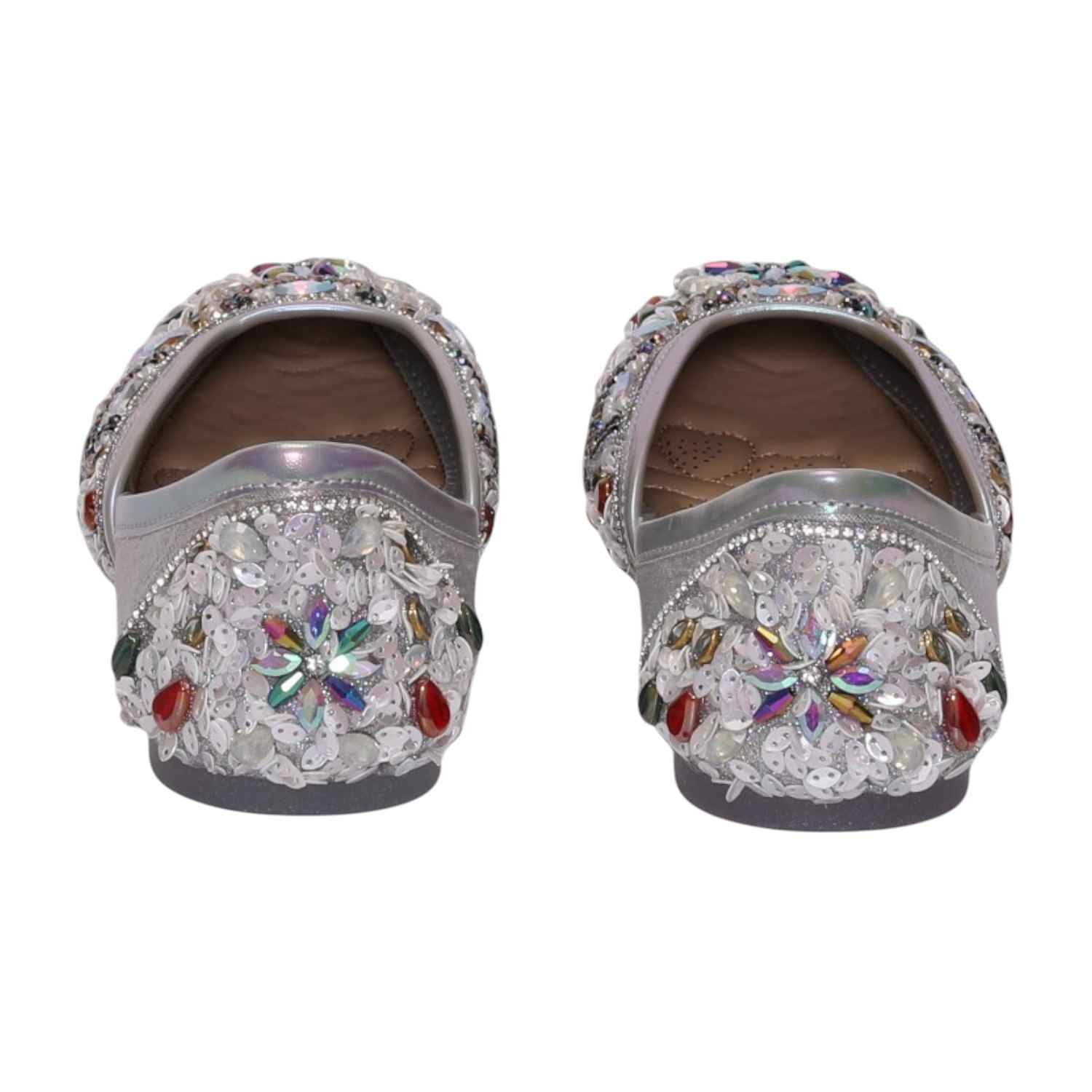 Women Stone Embellished Silver  Mojaries