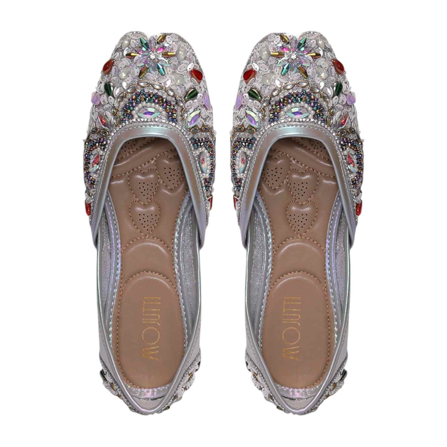 Women Stone Embellished Silver  Mojaries