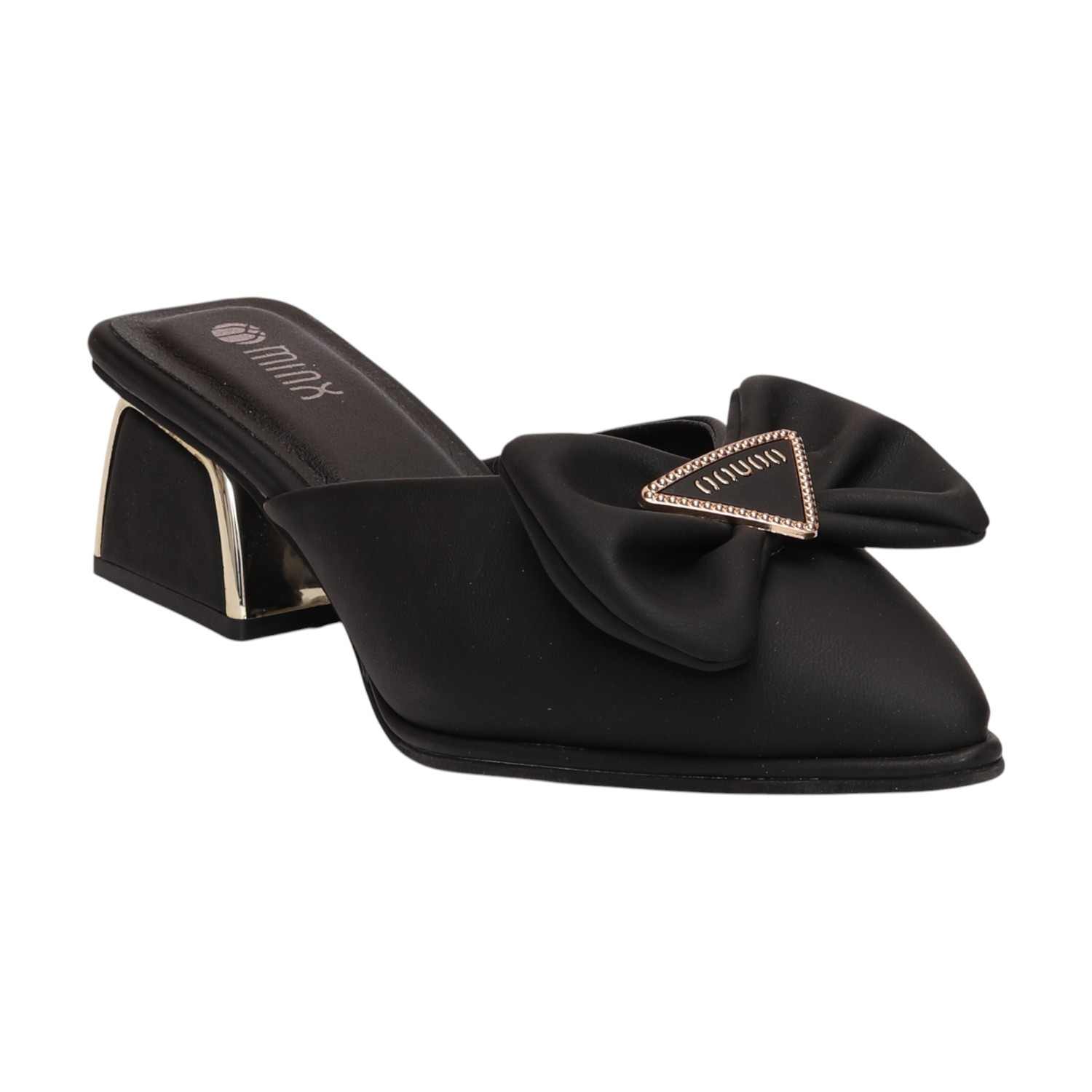 Women Elegant Bow Heel Mules Black