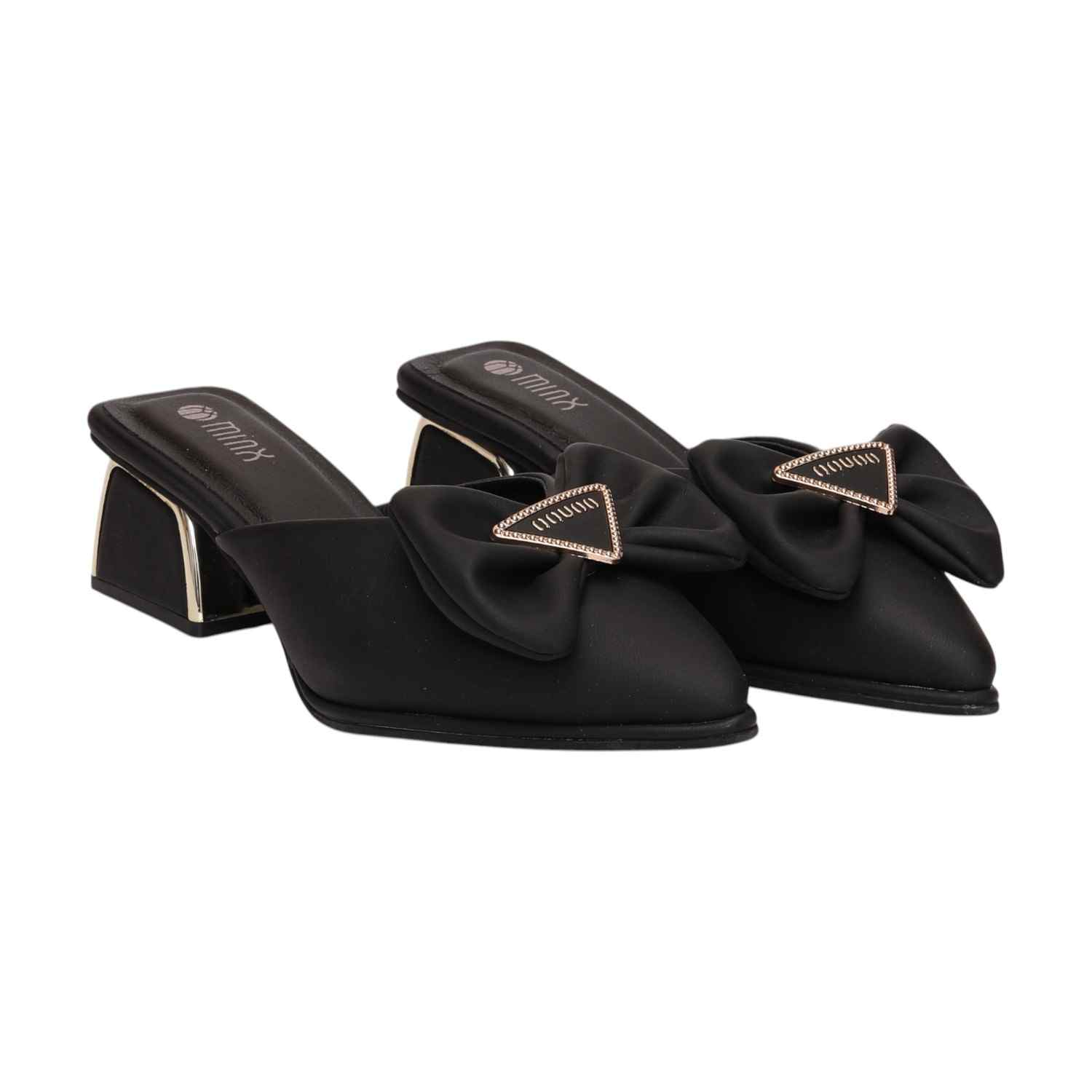 Women Elegant Bow Heel Mules Black