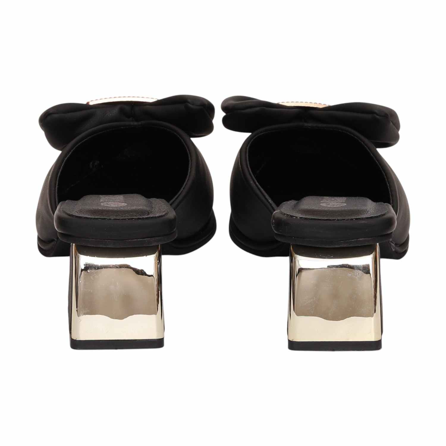 Women Elegant Bow Heel Mules Black