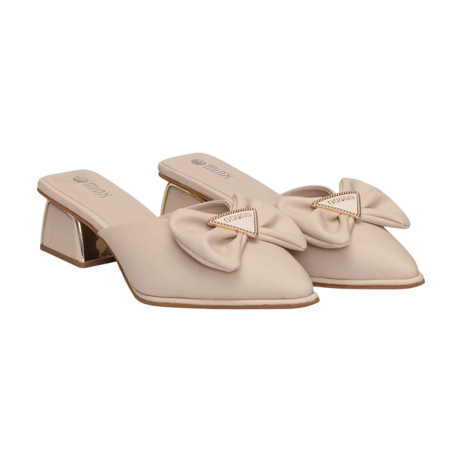 Women Elegant Bow Heel Mules Cream