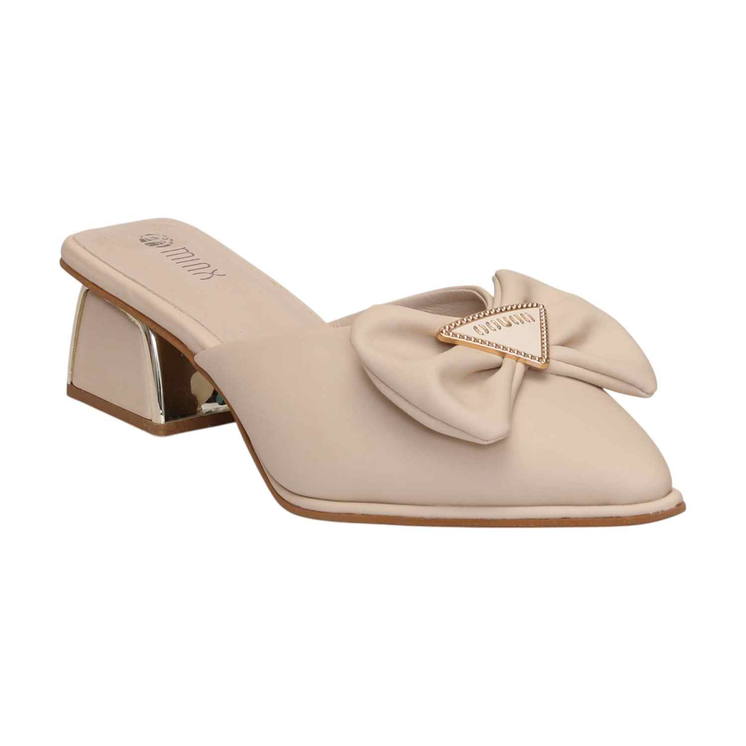 Women Elegant Bow Heel Mules Cream