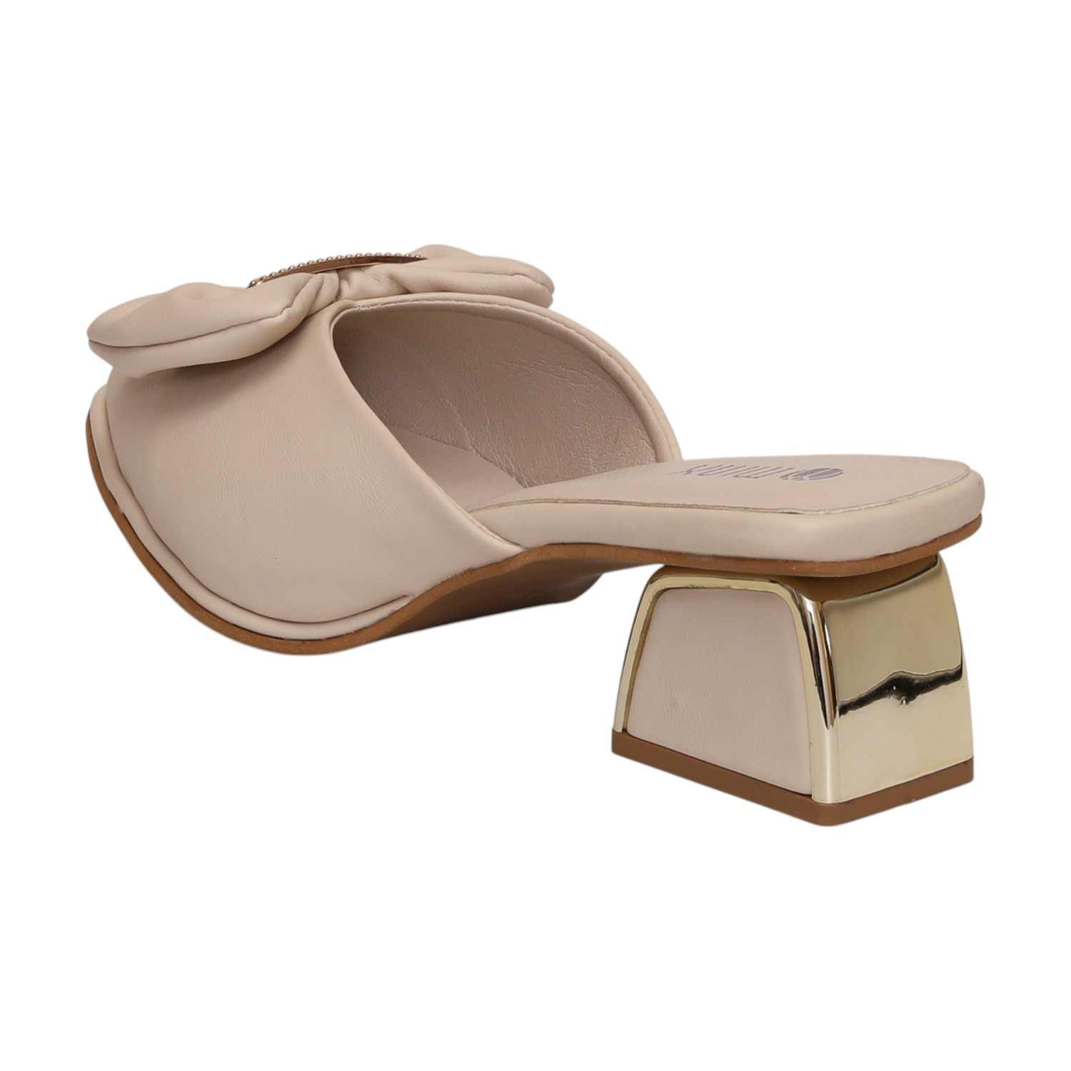 Women Elegant Bow Heel Mules Cream