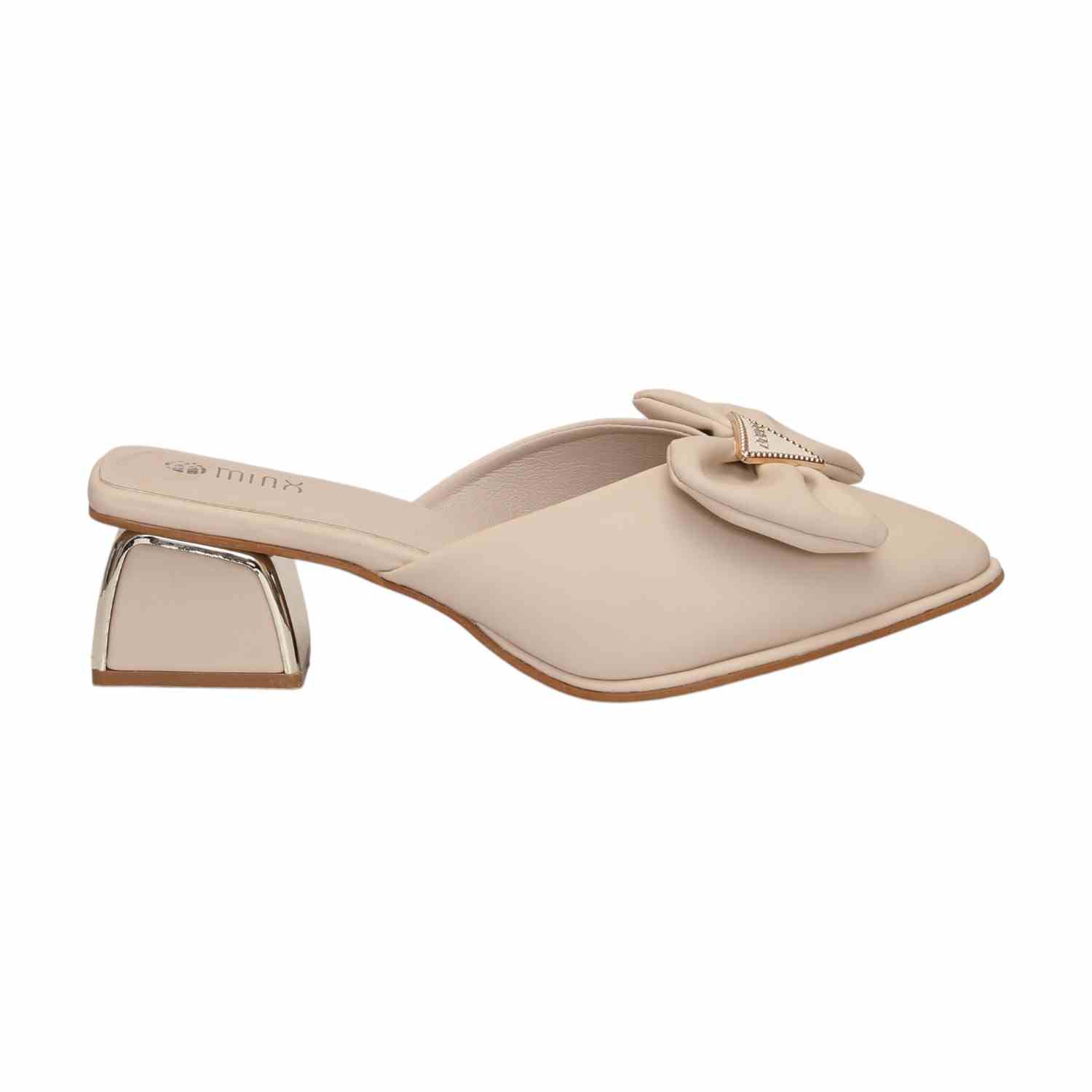 Women Elegant Bow Heel Mules Cream