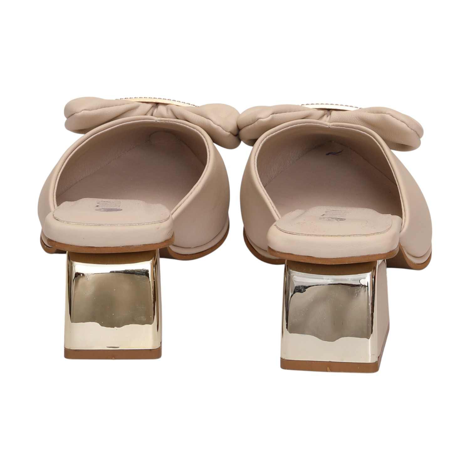 Women Elegant Bow Heel Mules Cream