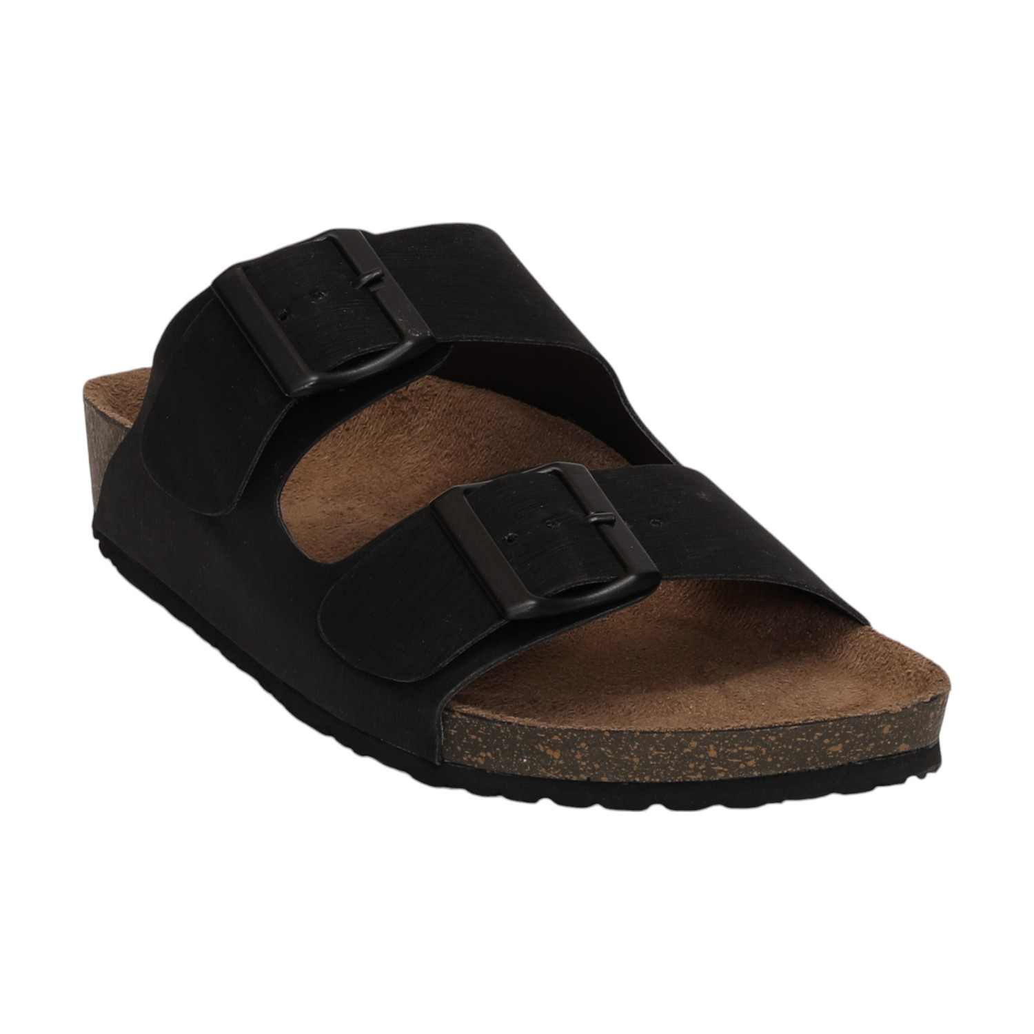 Women Black Casual Comfort Double-Strap Buckle Sandals