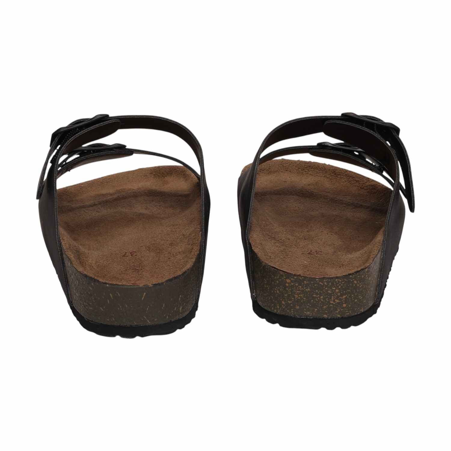 Women Black Casual Comfort Double-Strap Buckle Sandals