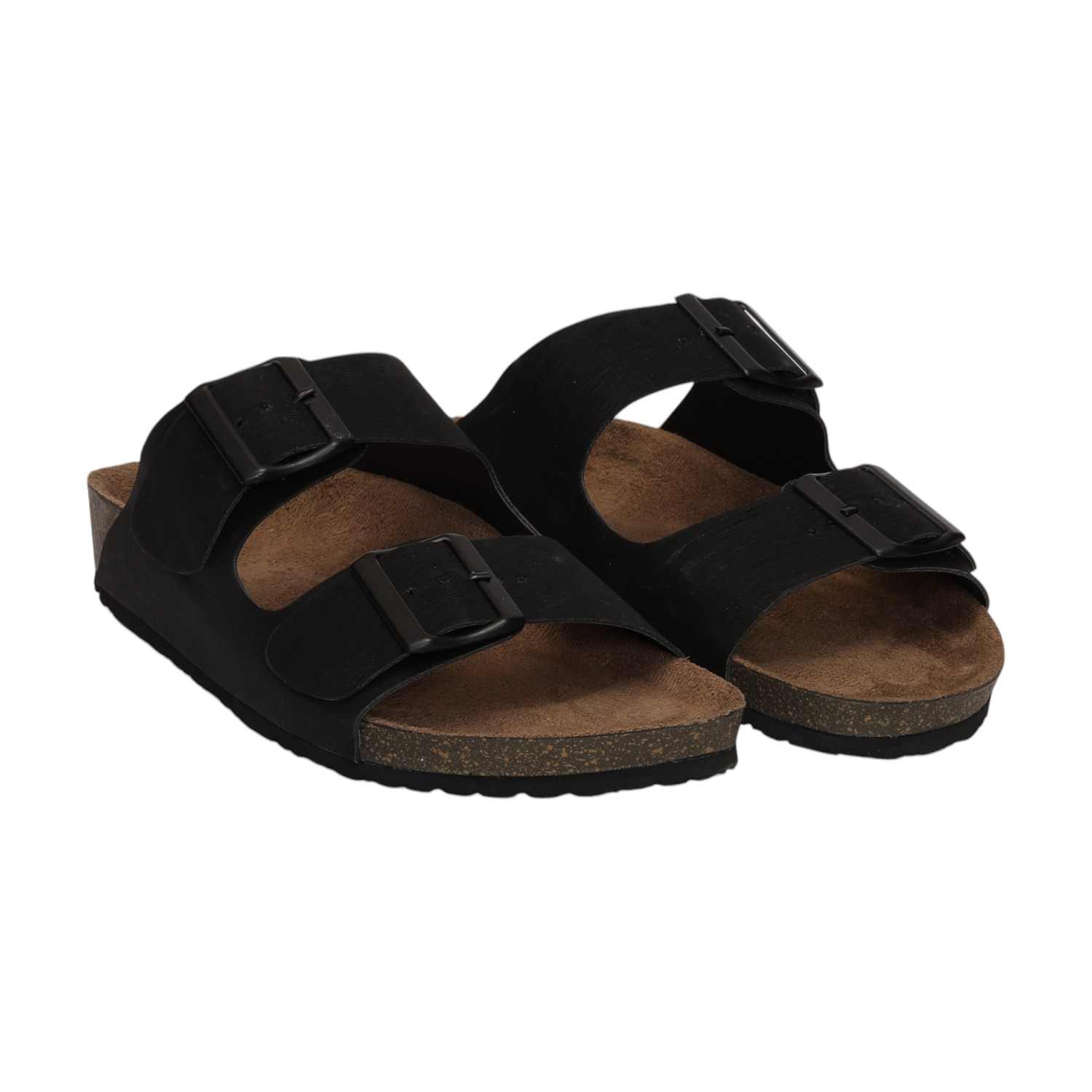 Women Black Casual Comfort Double-Strap Buckle Sandals