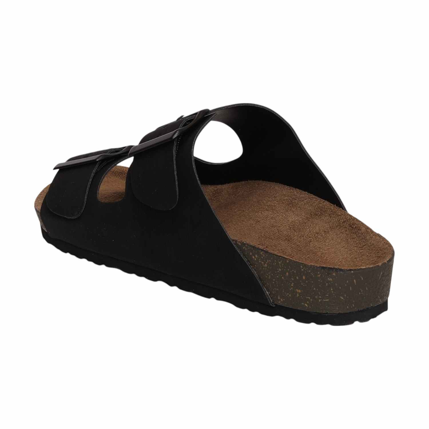 Women Black Casual Comfort Double-Strap Buckle Sandals