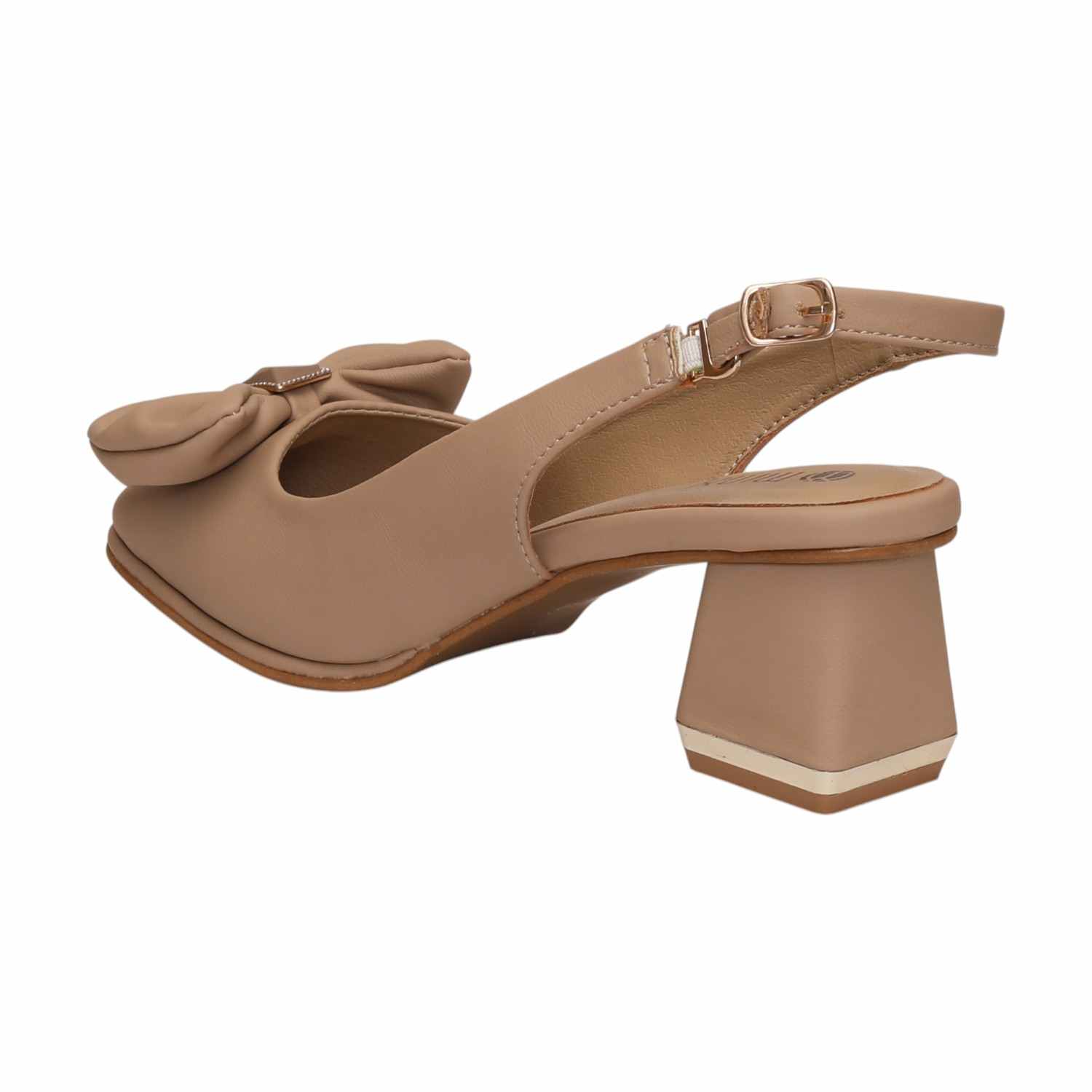 Women Beige Sandals Slingback Block Heel Pumps With Bow