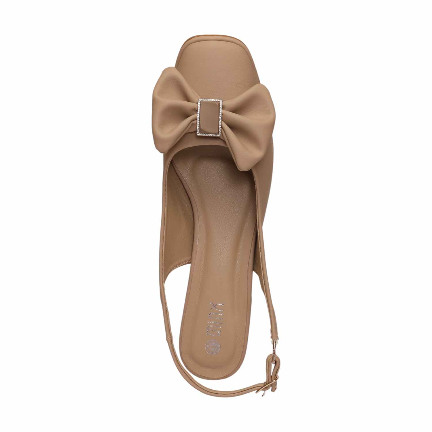 Women Beige Sandals Slingback Block Heel Pumps With Bow