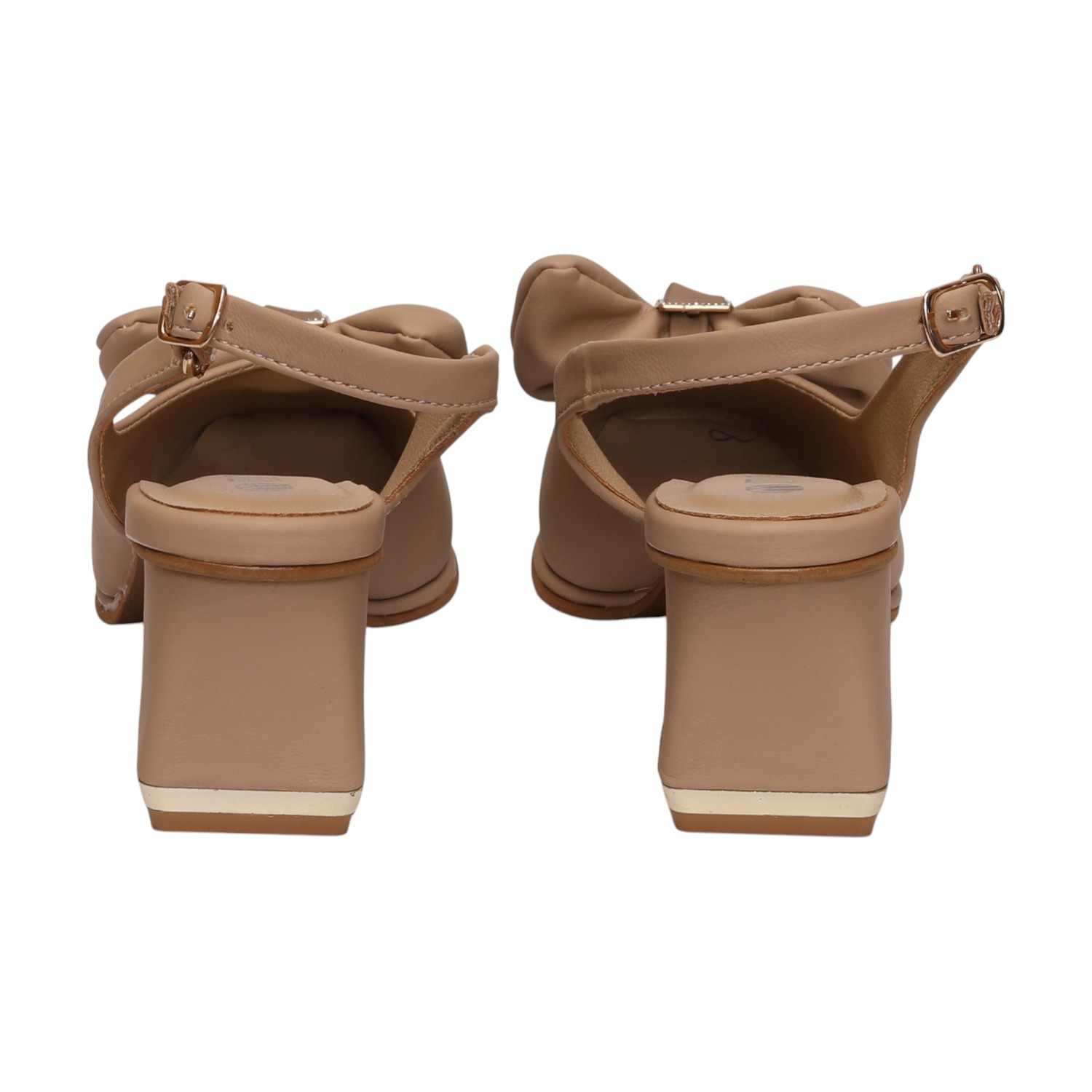 Women Beige Sandals Slingback Block Heel Pumps With Bow