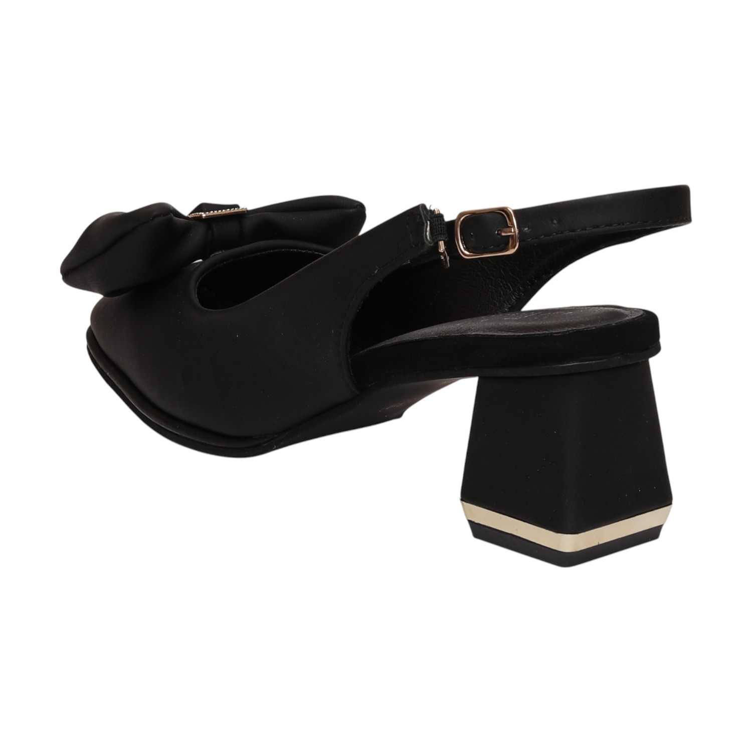 Women Black Sandals Slingback Block Heel Pumps With Bow
