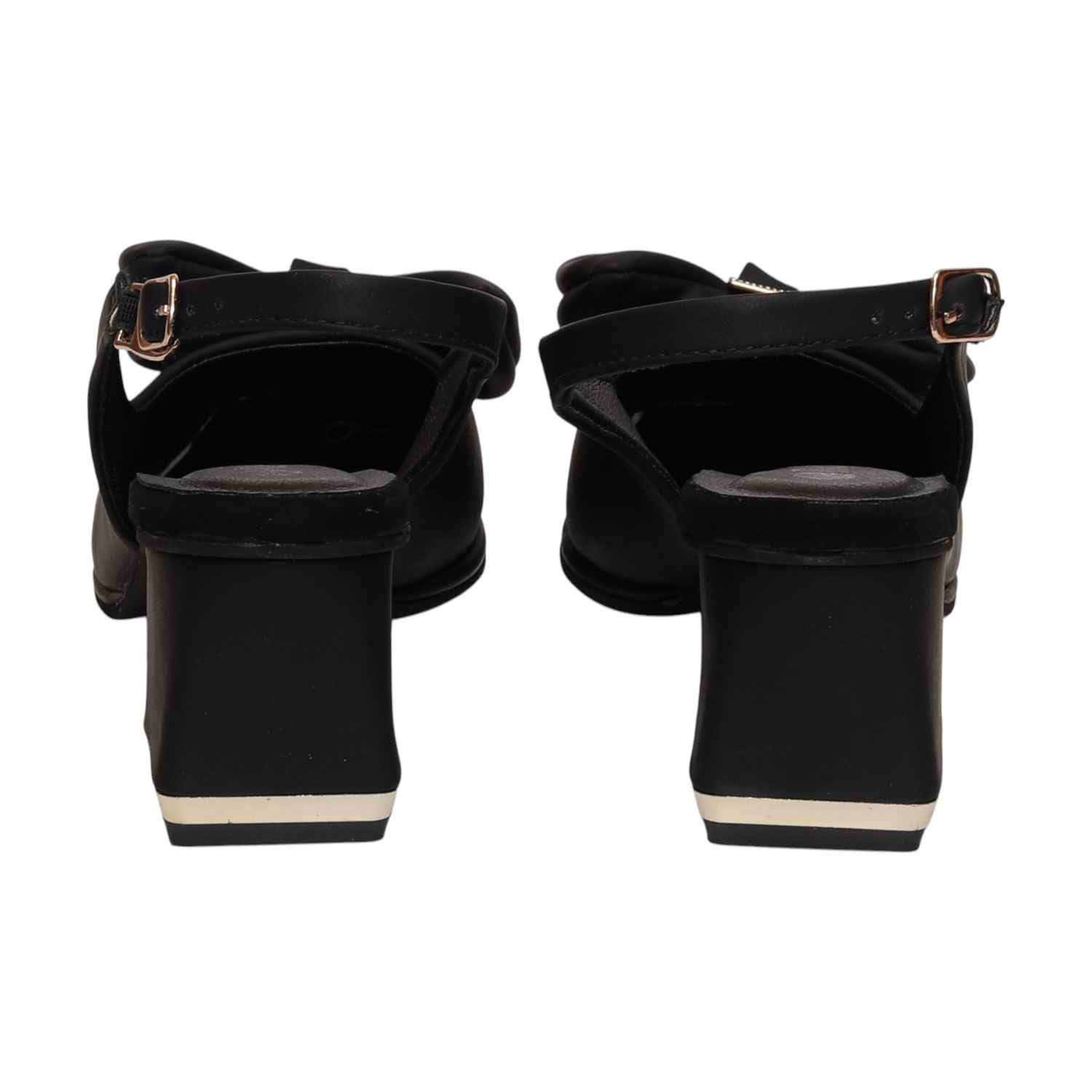 Women Black Sandals Slingback Block Heel Pumps With Bow