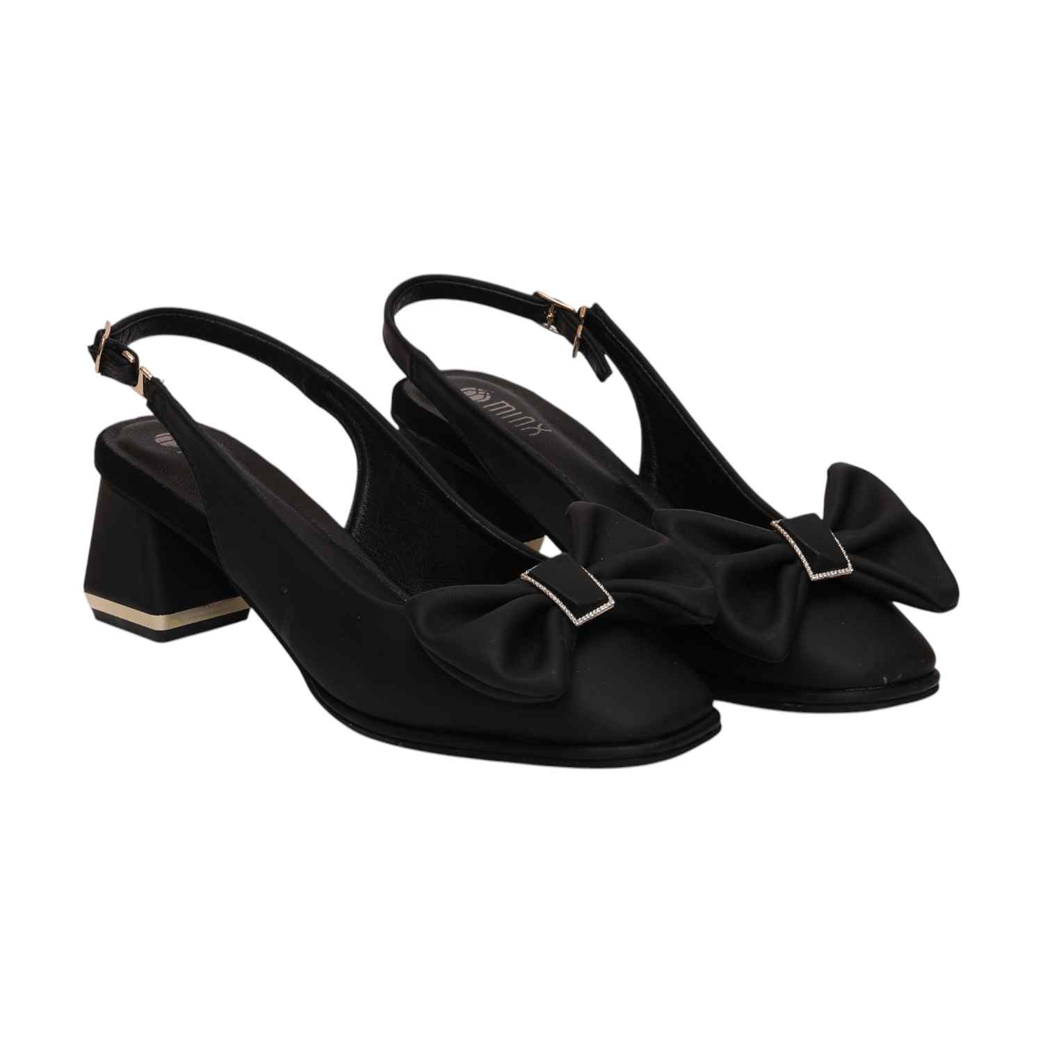 Women Black Sandals Slingback Block Heel Pumps With Bow