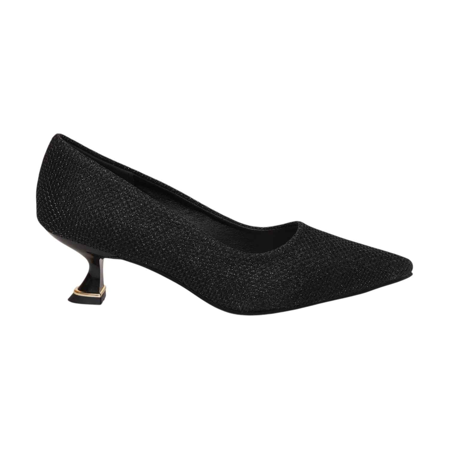 Women Black Glitter Kitten Heel Pumps