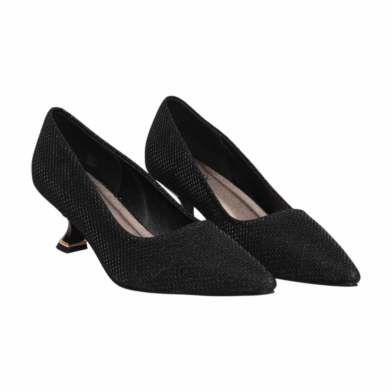 Women Black Glitter Kitten Heel Pumps