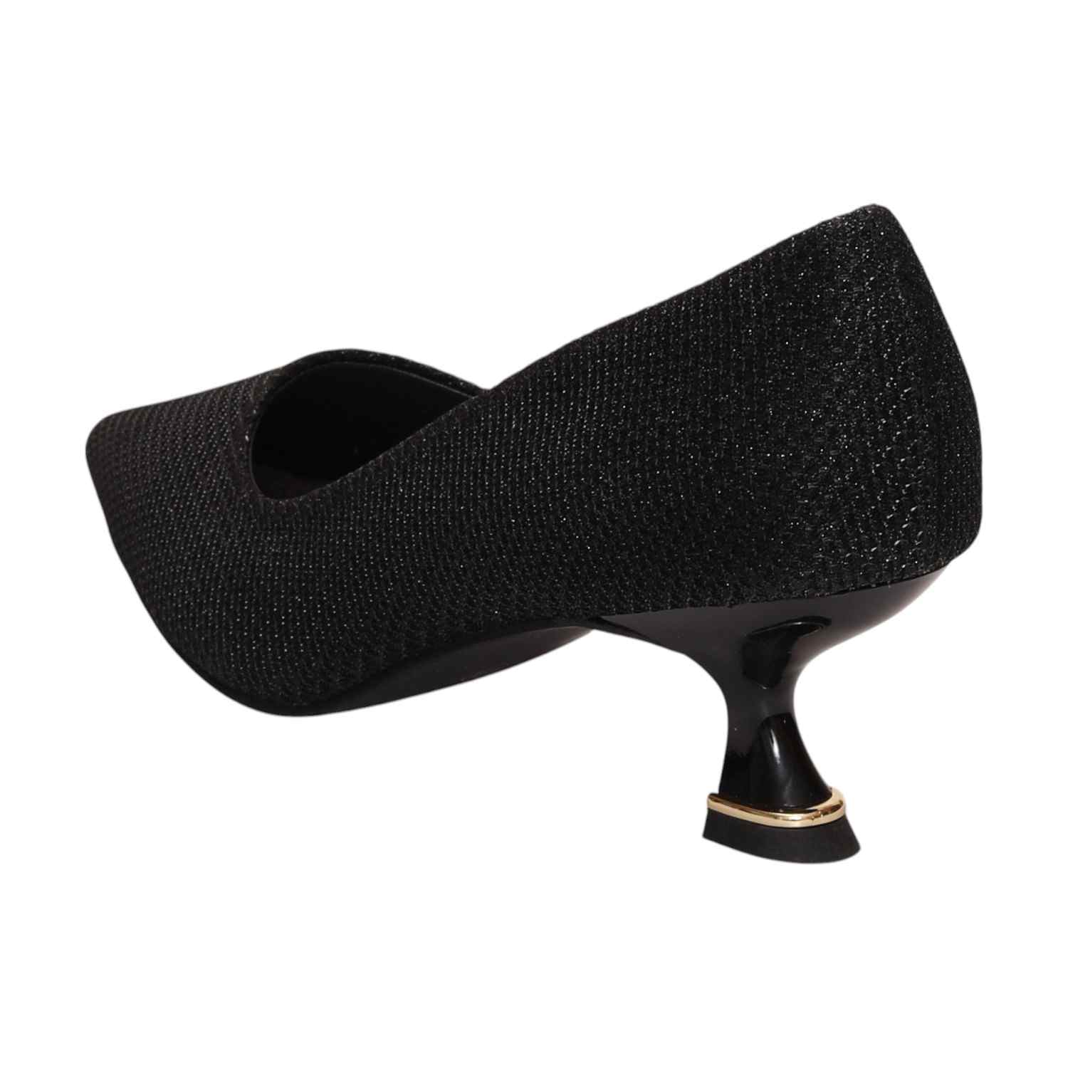 Women Black Glitter Kitten Heel Pumps