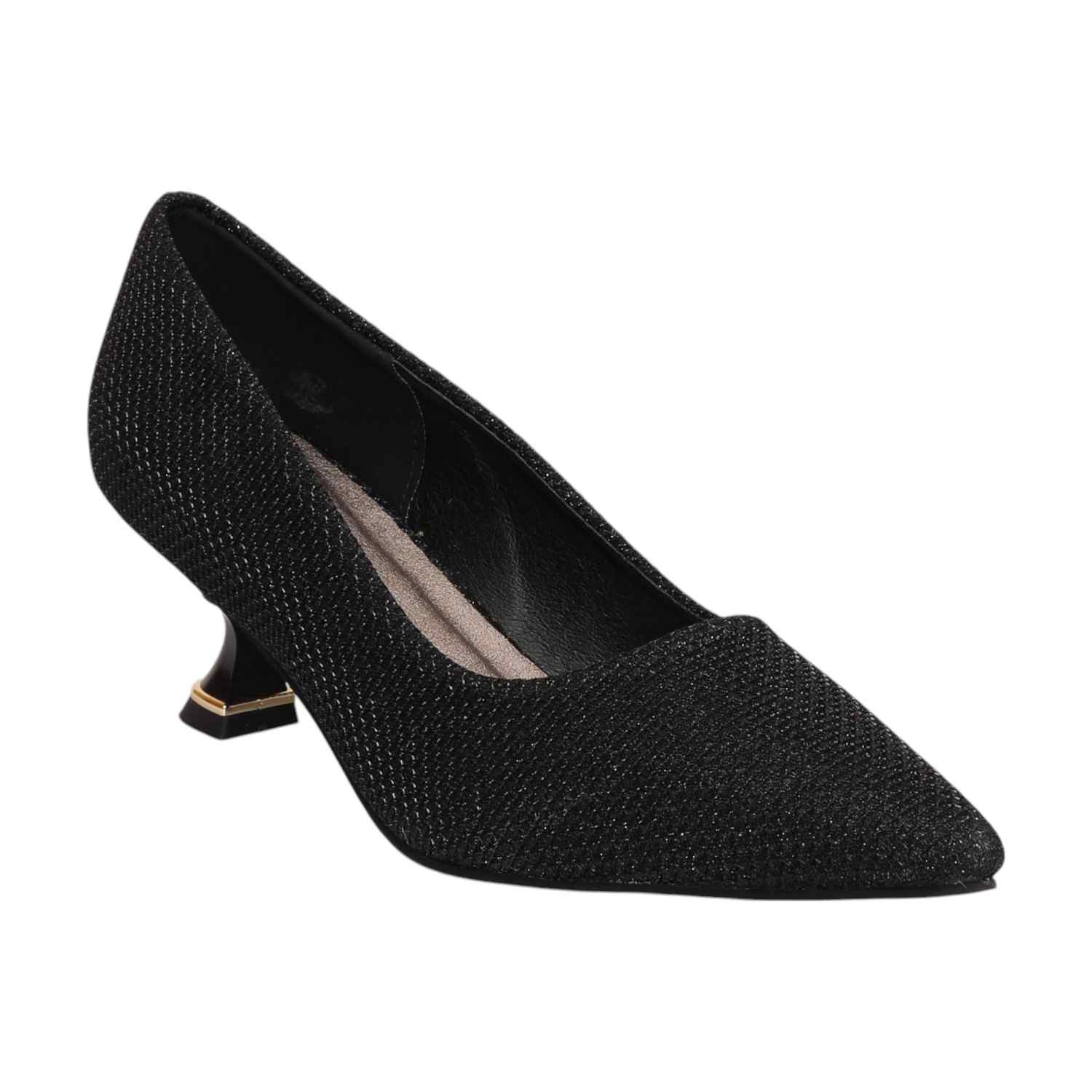 Women Black Glitter Kitten Heel Pumps