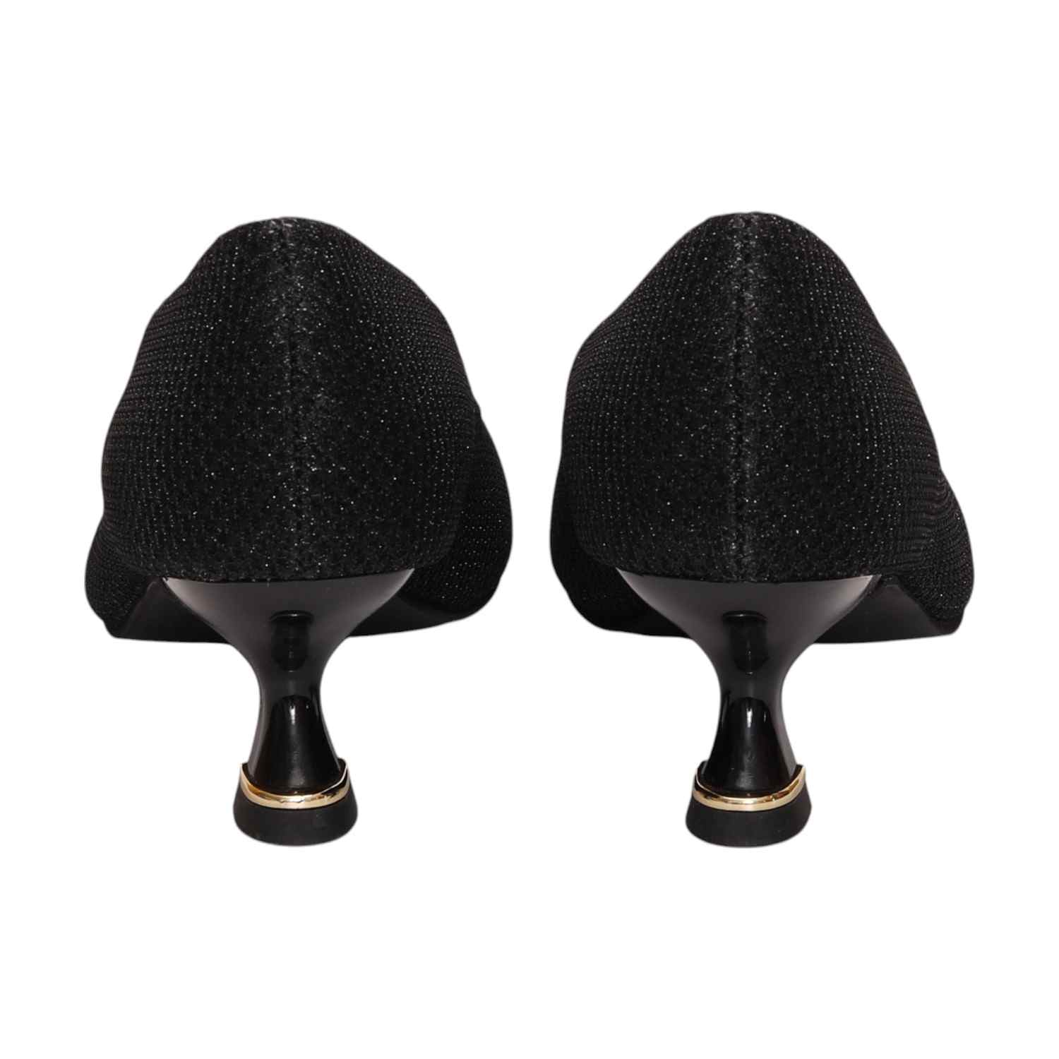 Women Black Glitter Kitten Heel Pumps