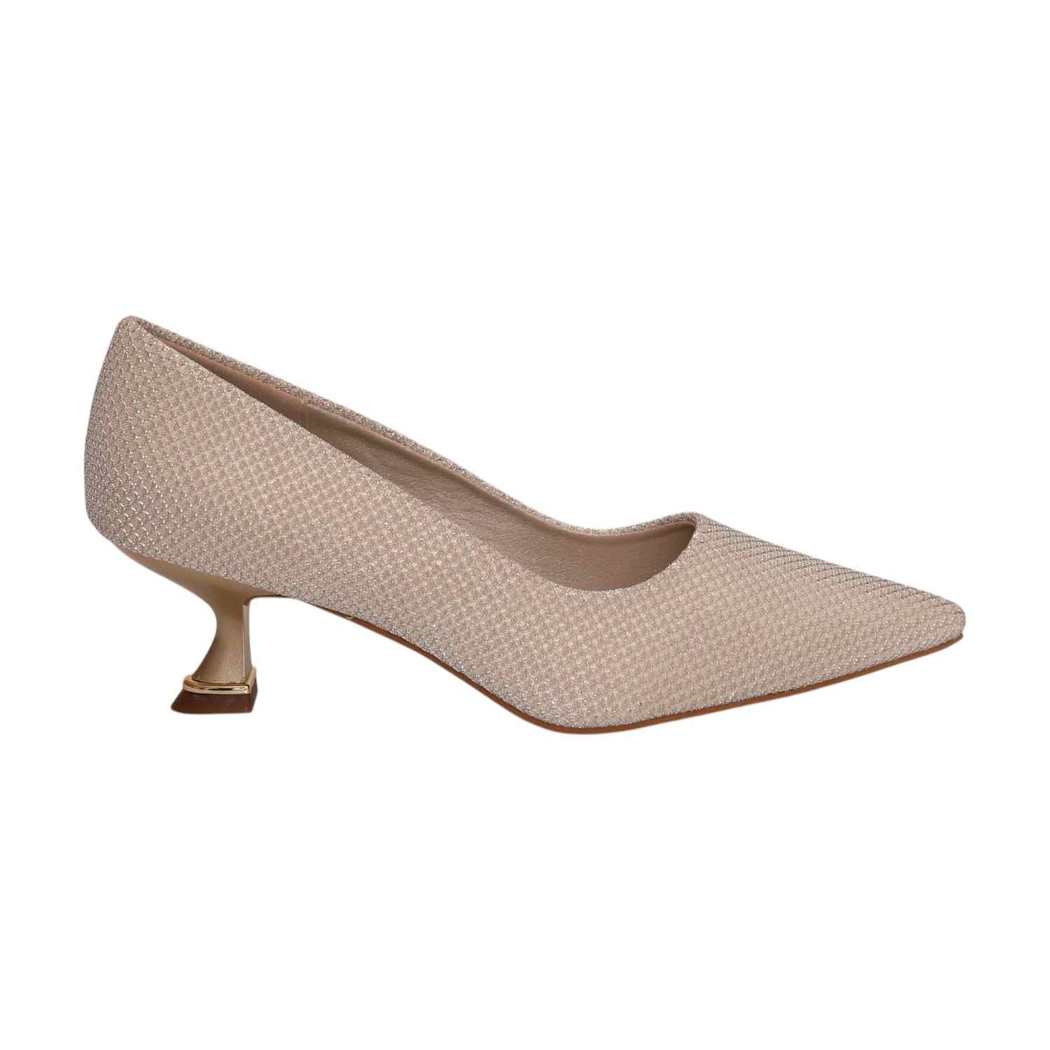 Women Gold Glitter Kitten Heel Pumps