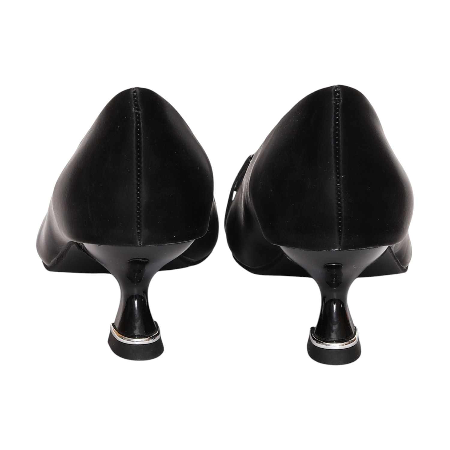 Women Black Pointed-Toe Kitten Heel Pumps With Metal Accent