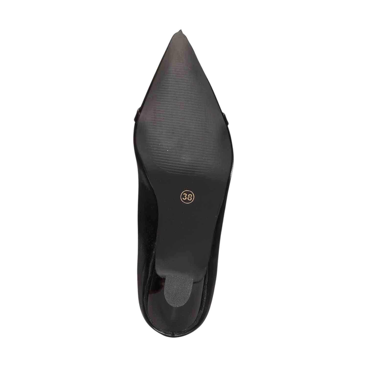 Women Black Pointed-Toe Kitten Heel Pumps With Metal Accent