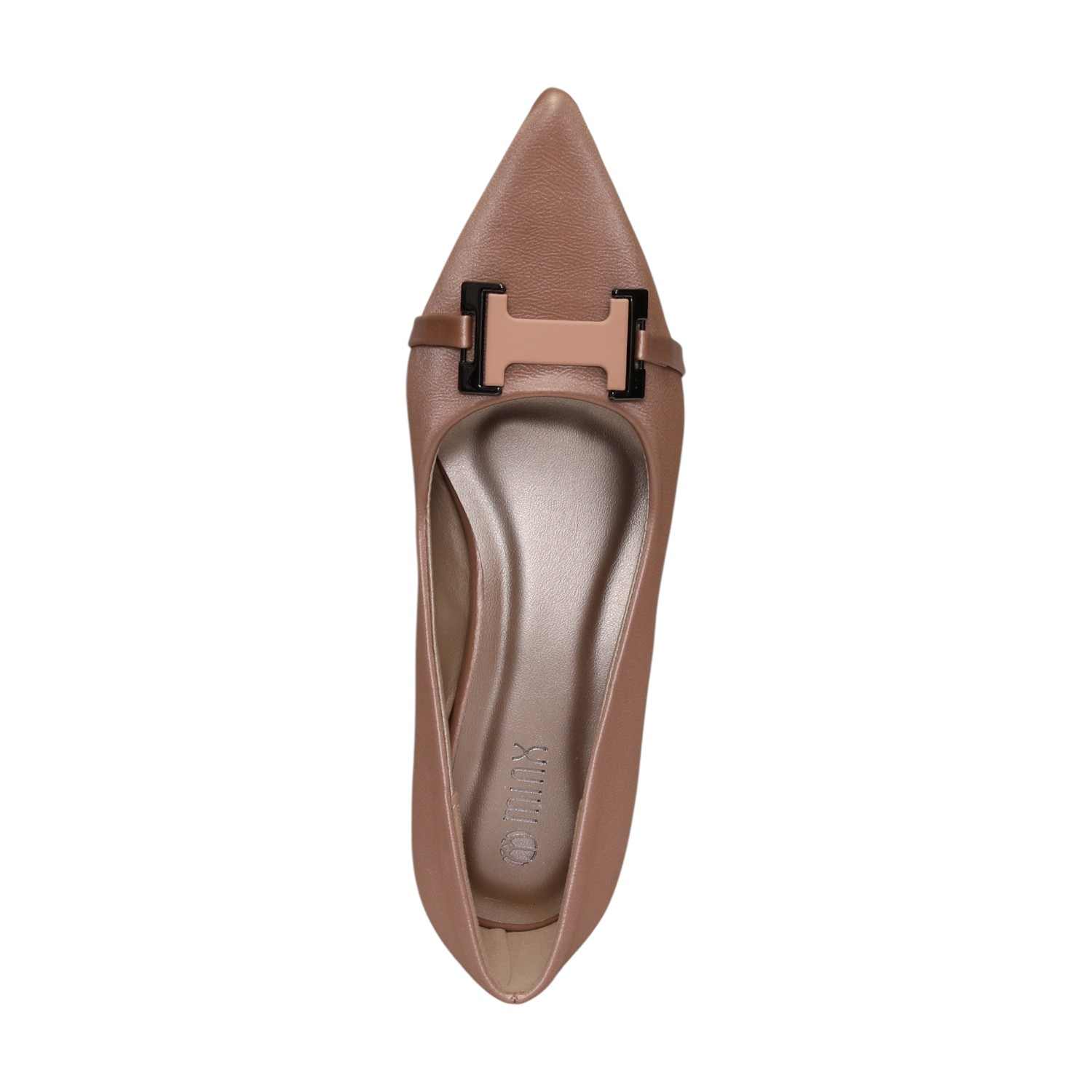 Women Rose Gold Pointed-Toe Kitten Heel Pumps With Metal Accent