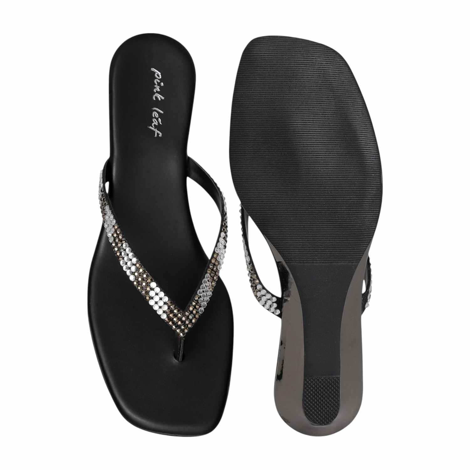 Women Luxe Black Rhinestone Wedges