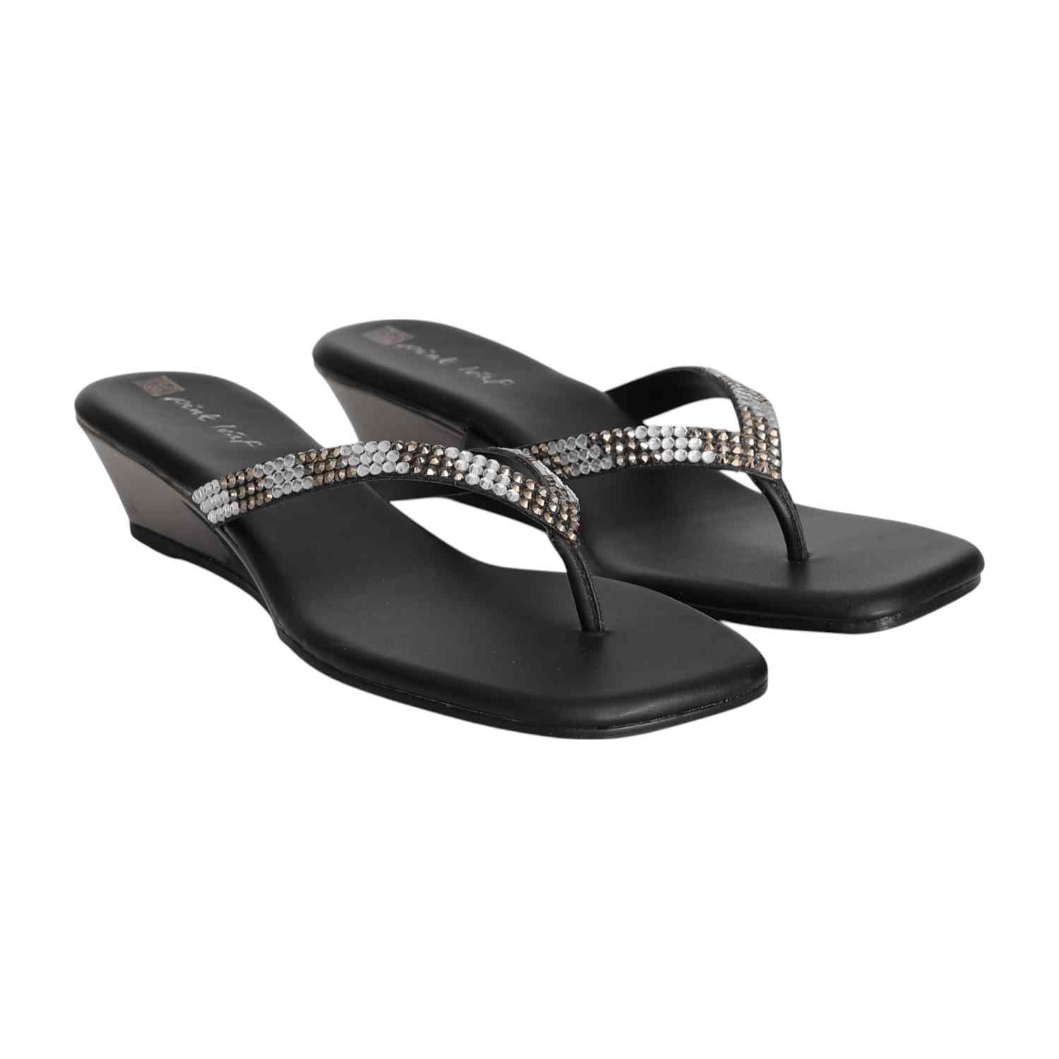 Women Luxe Black Rhinestone Wedges