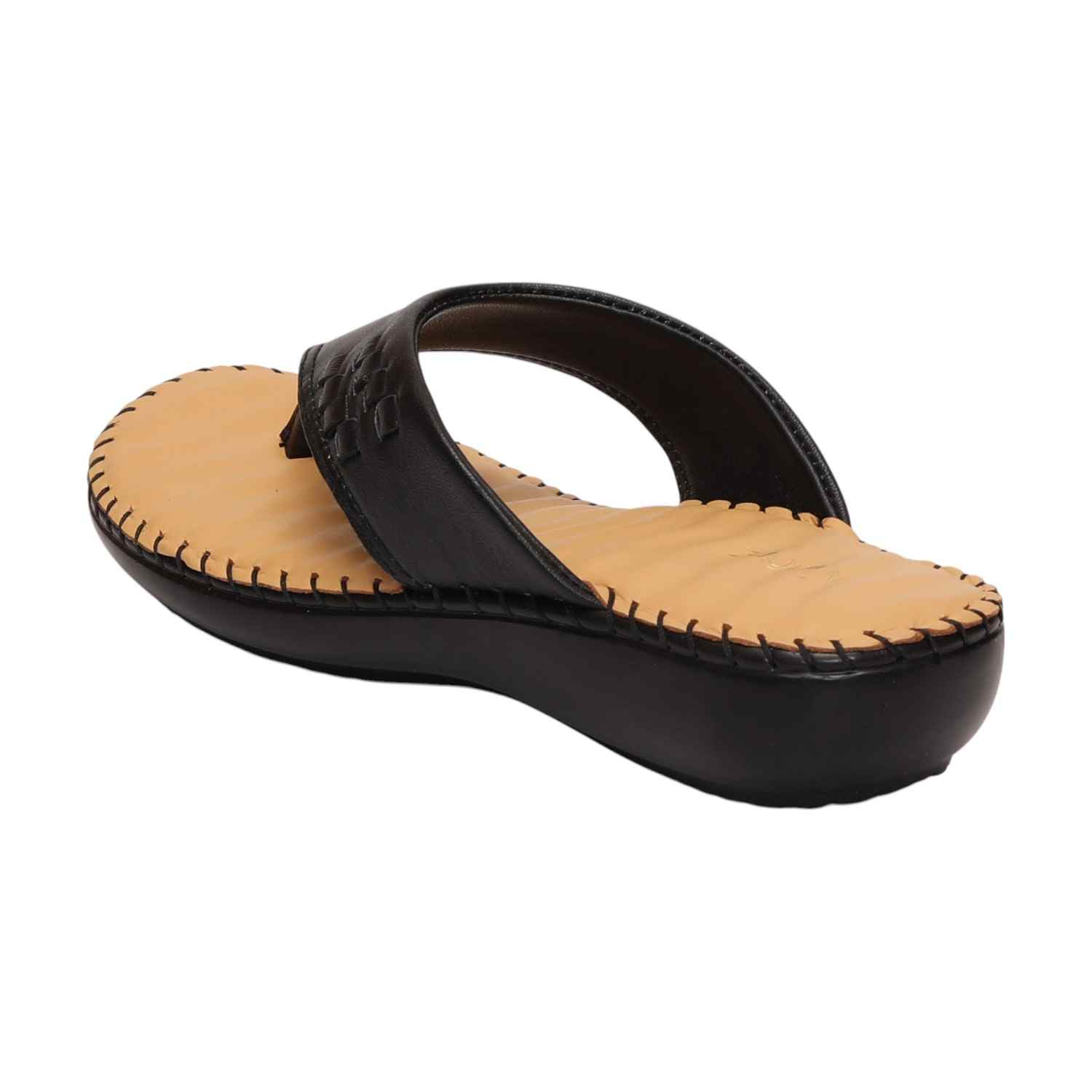 Women Black Chappal/Thong Fashion Flat
