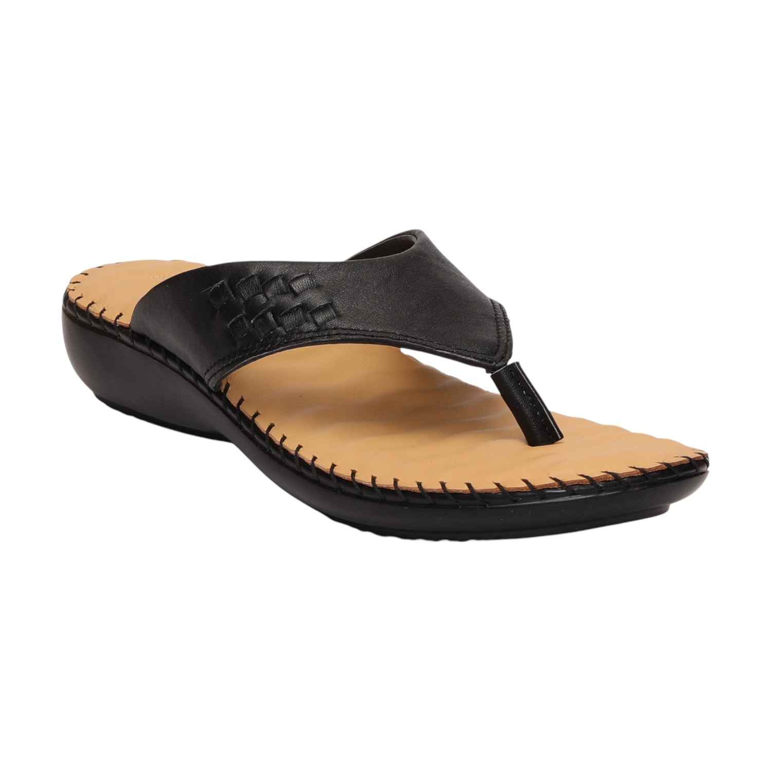 Women Black Chappal/Thong Fashion Flat