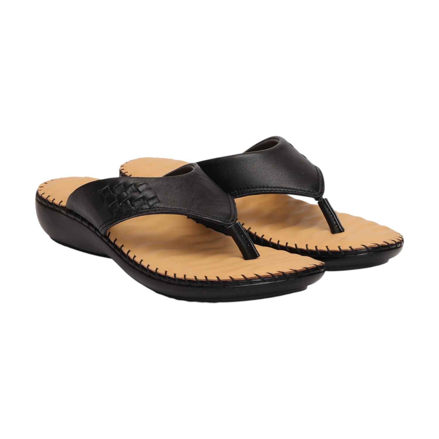Women Black Chappal/Thong Fashion Flat