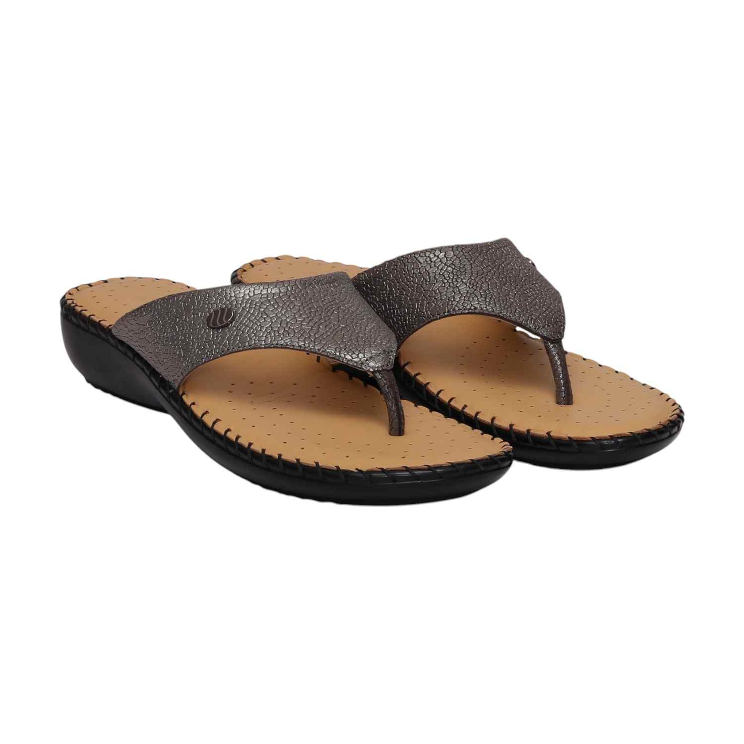 Women Gunmetal Textured Flip-flops