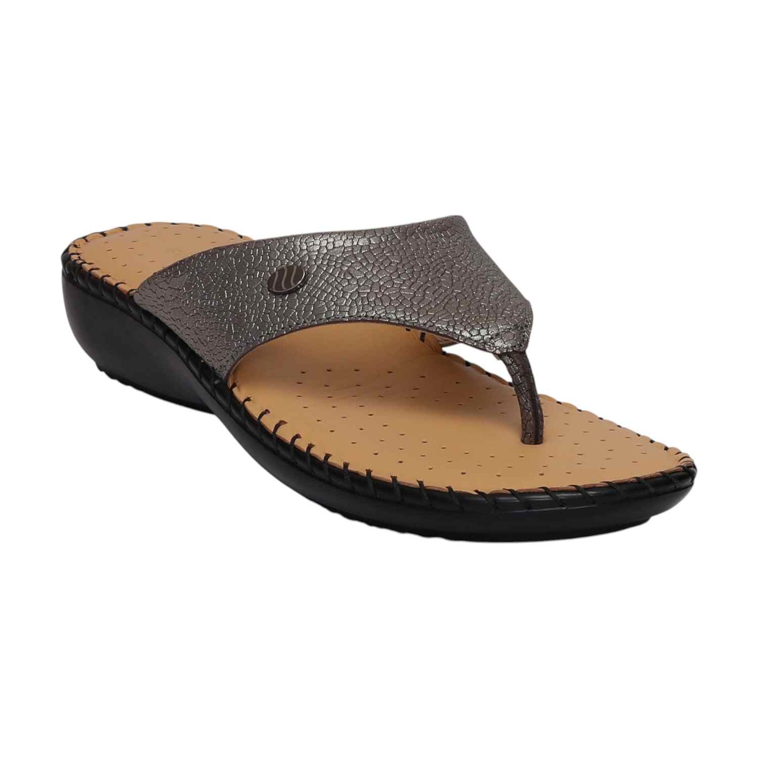 Women Gunmetal Textured Flip-flops