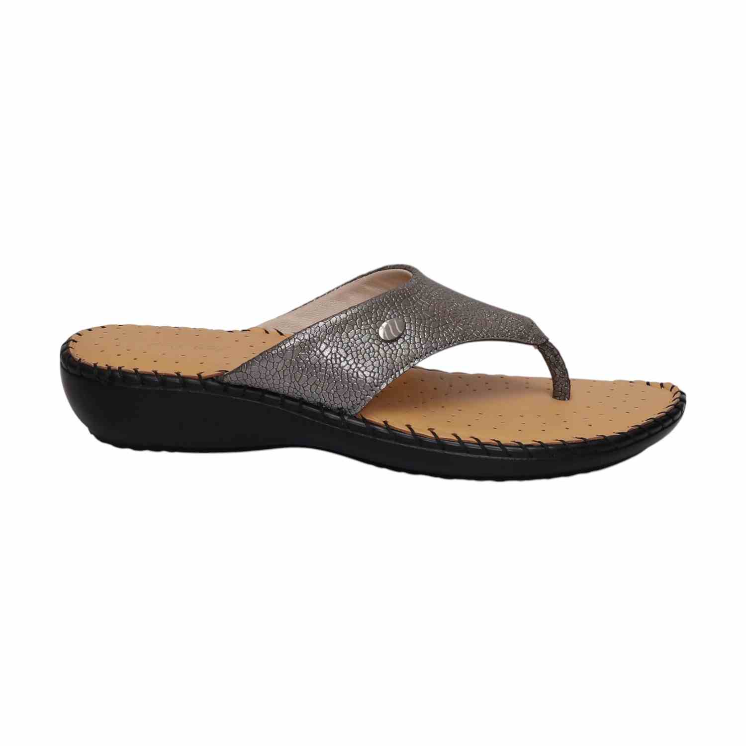 Women Gunmetal Textured Flip-flops