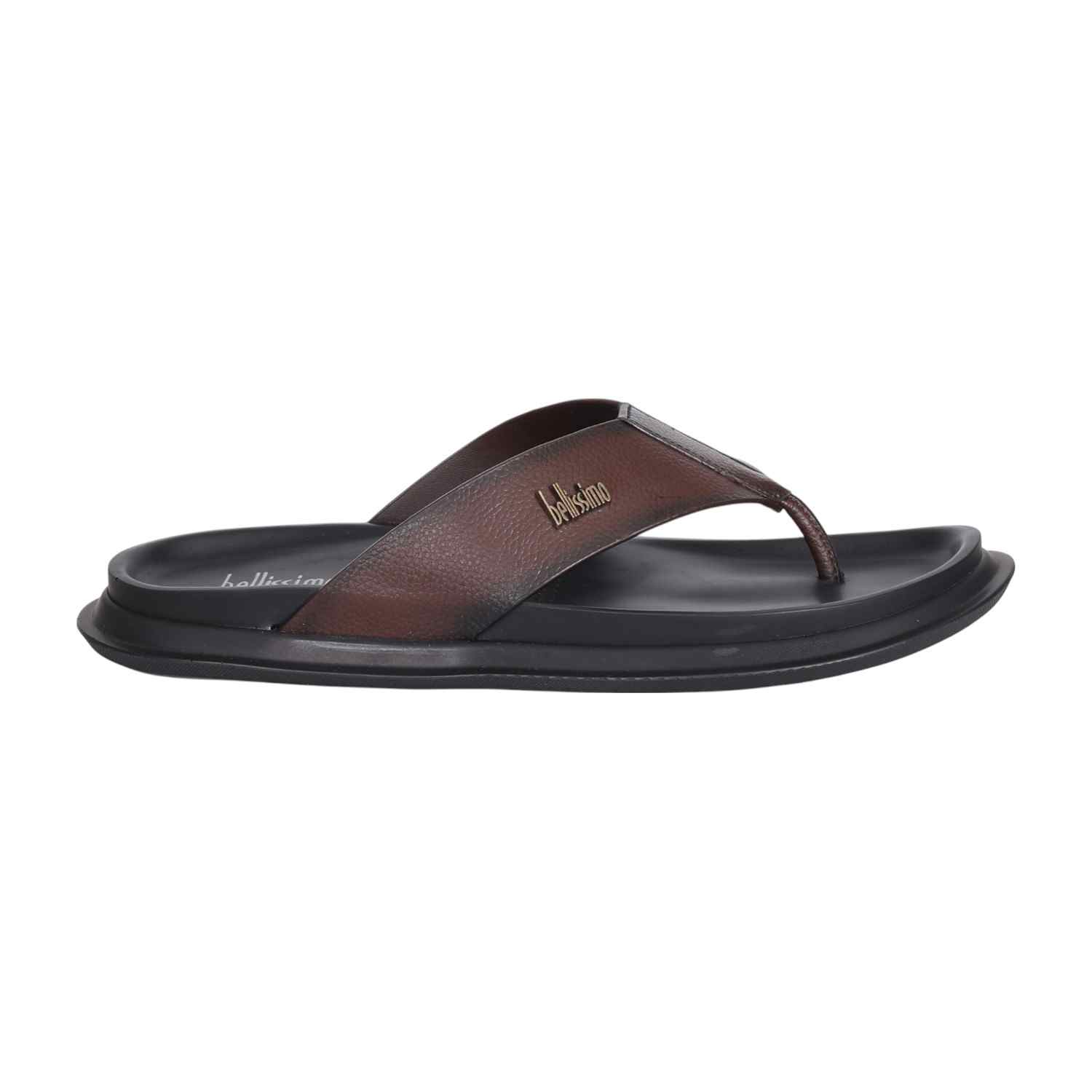 Men Brown Leather Thong Sandals with Cushioned Sole