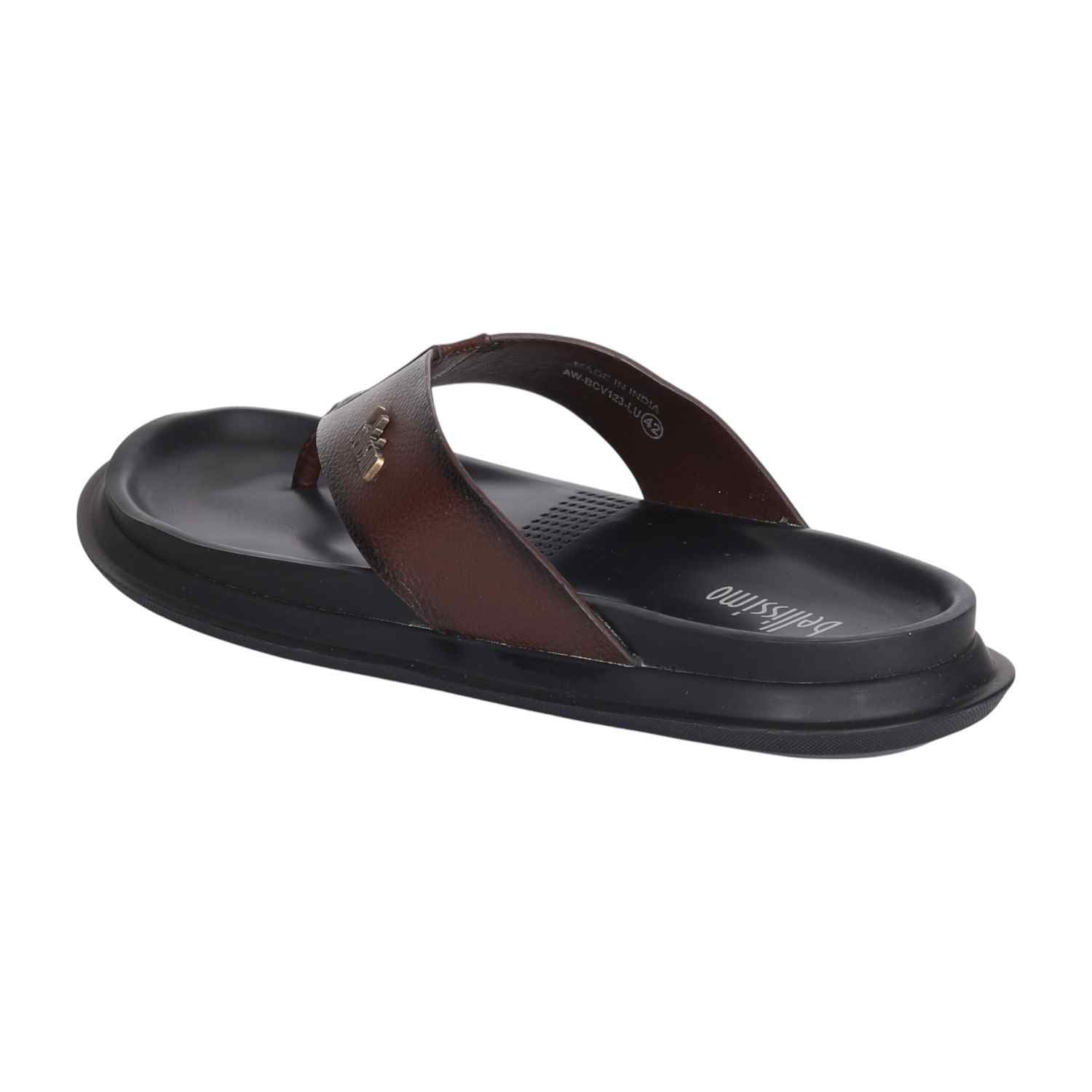 Men Brown Leather Thong Sandals with Cushioned Sole