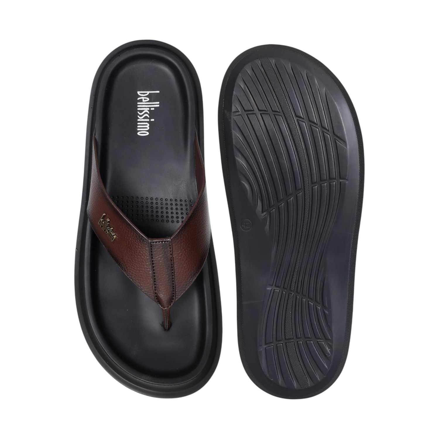 Men Brown Leather Thong Sandals with Cushioned Sole