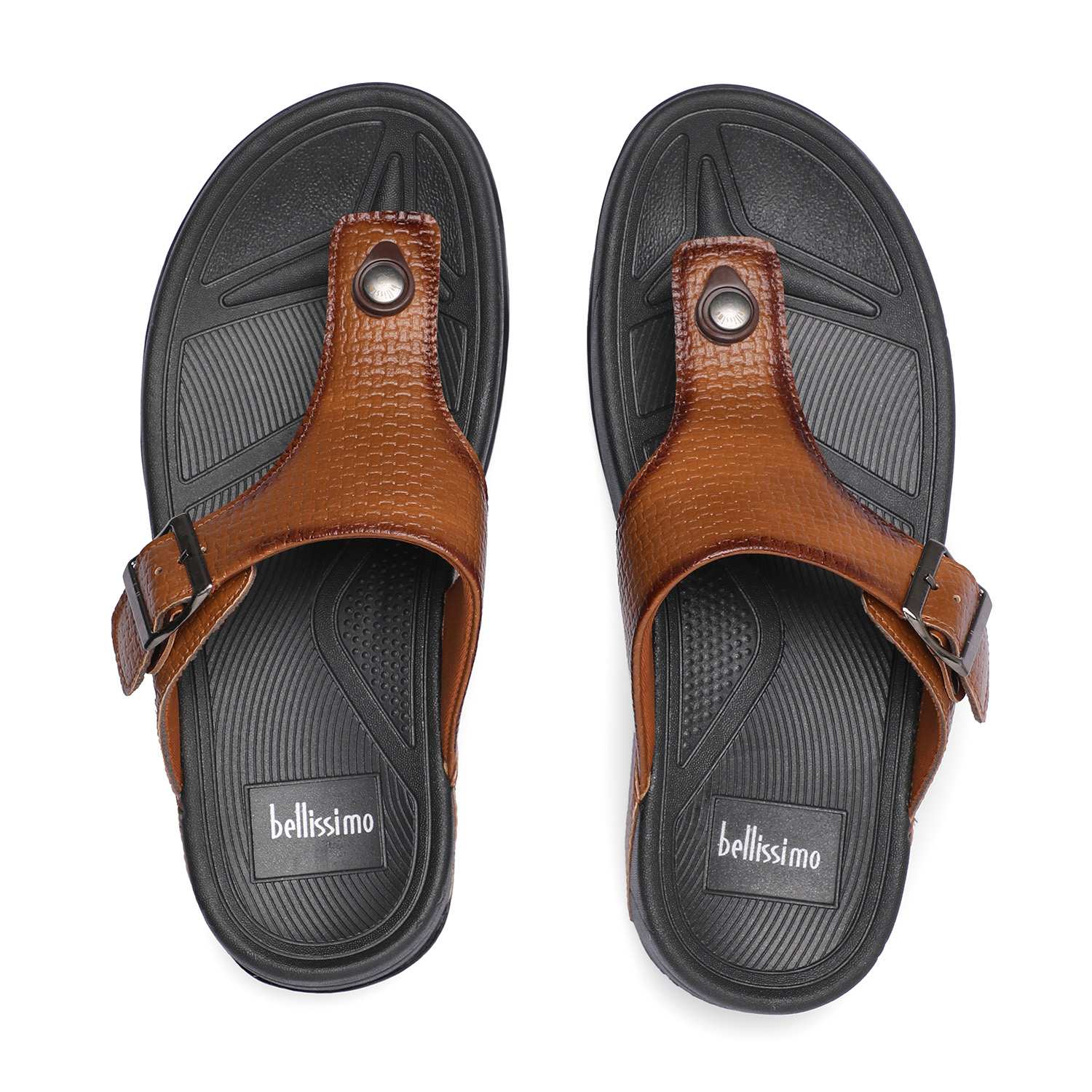 Tan Textured Chappals with Buckle Detail For Men