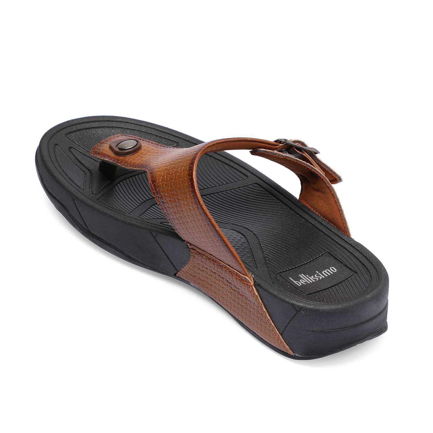 Tan Textured Chappals with Buckle Detail For Men
