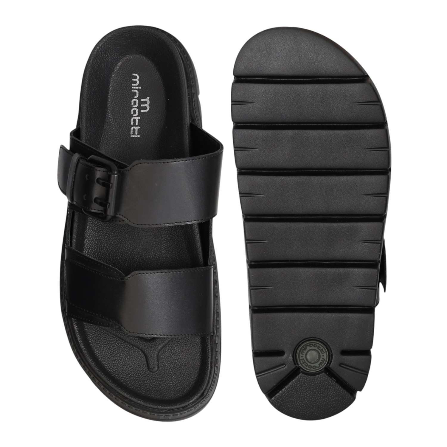 Men Black Buckle Strap Comfort Sandals