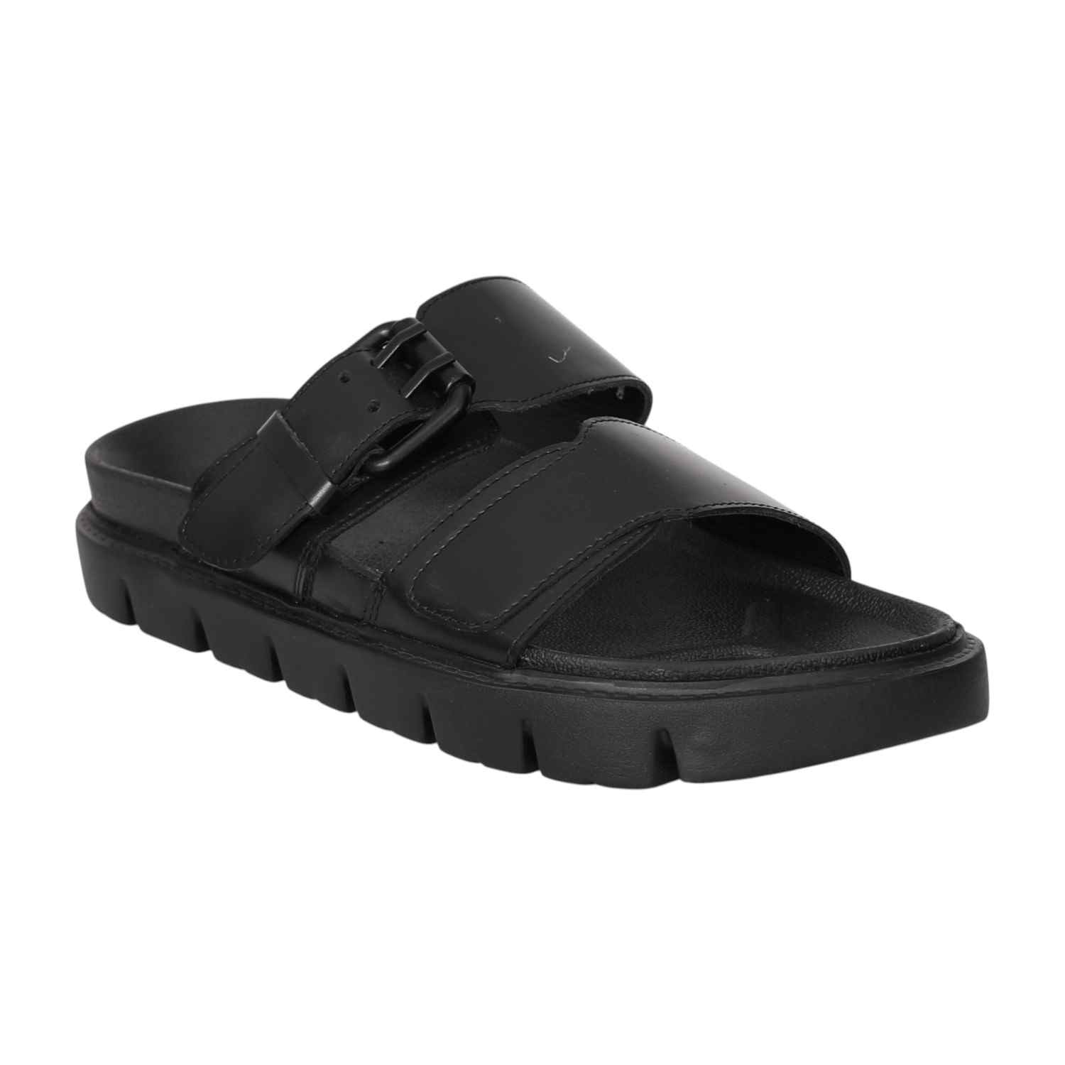 Men Black Buckle Strap Comfort Sandals
